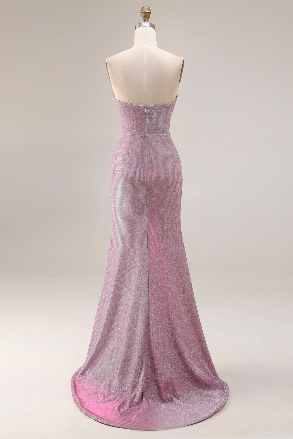 Robe de bal longue sirène sans bretelles froissée fendue Dusty Plum
