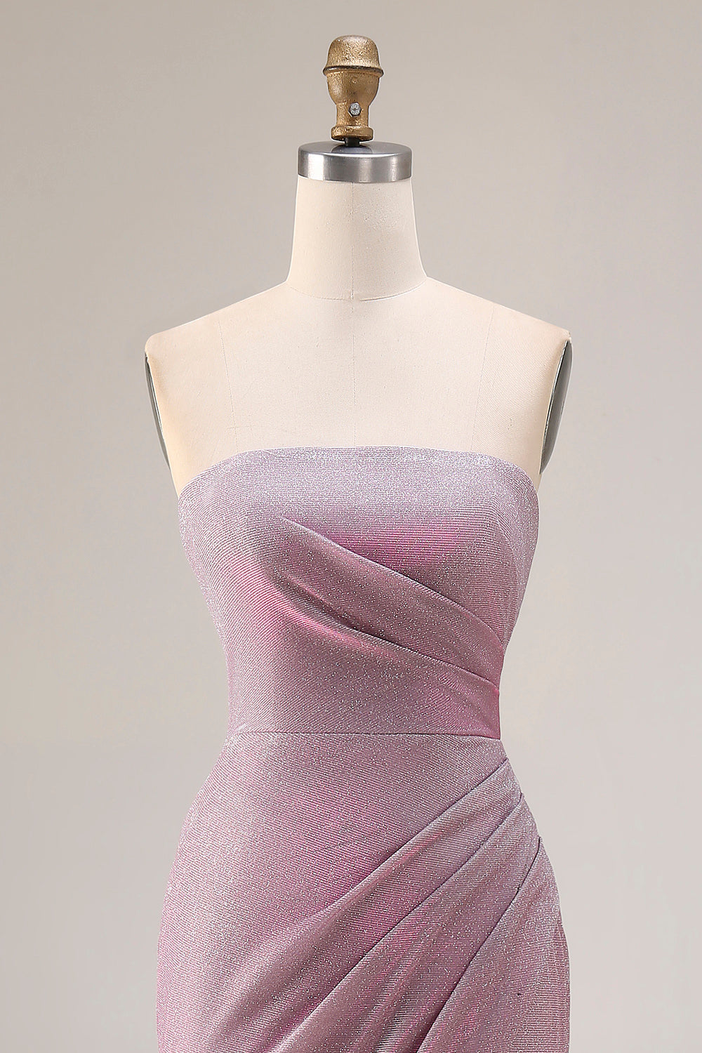 Robe de bal longue sirène sans bretelles froissée fendue Dusty Plum