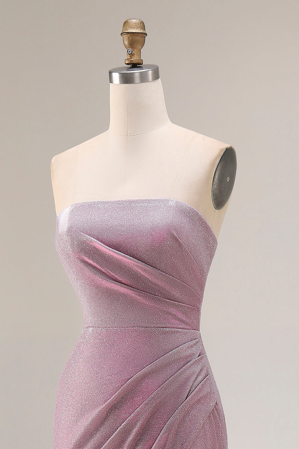 Robe de bal longue sirène sans bretelles froissée fendue Dusty Plum
