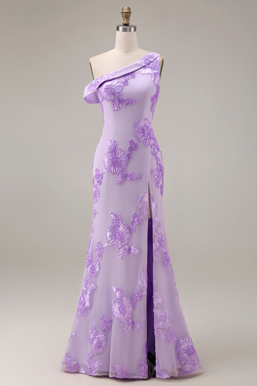Yellow One Shoulder Sheath Long Prom Dress with Floral Embroidery