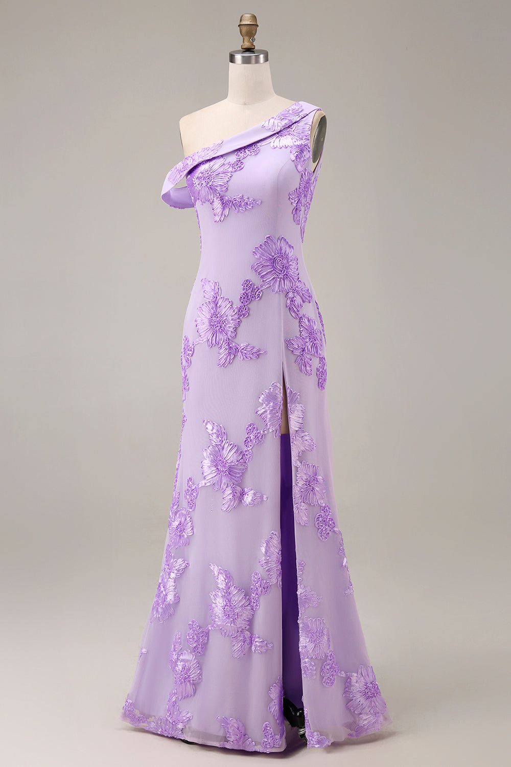 Yellow One Shoulder Sheath Long Prom Dress with Floral Embroidery