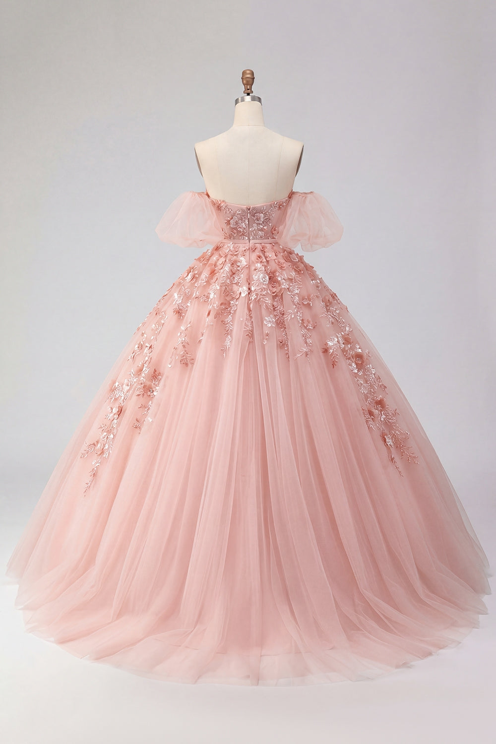 Off-the-Shoulder Appliquéd Ball Gown Blush Quinceañera Dress