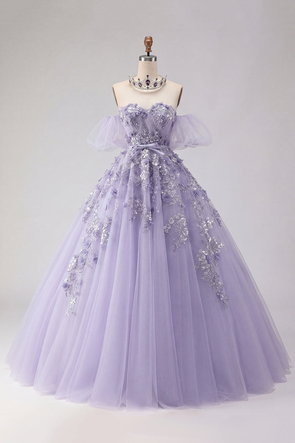 Off-the-Shoulder Appliquéd Ball Gown Blush Quinceañera Dress