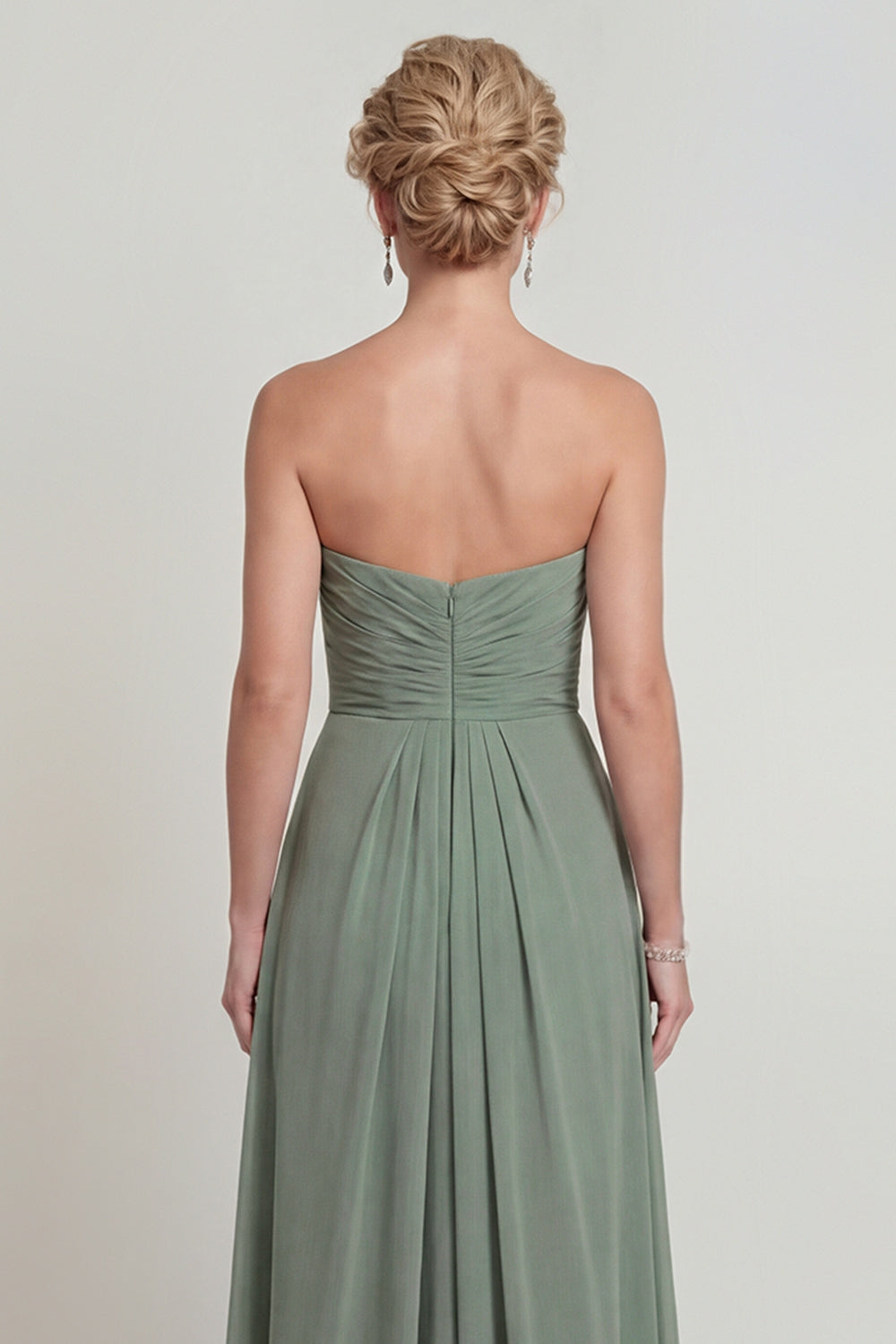 Dusty Sage Sweetheart A-Line Ruched Chiffon Mother of the Bride Dress with Slit