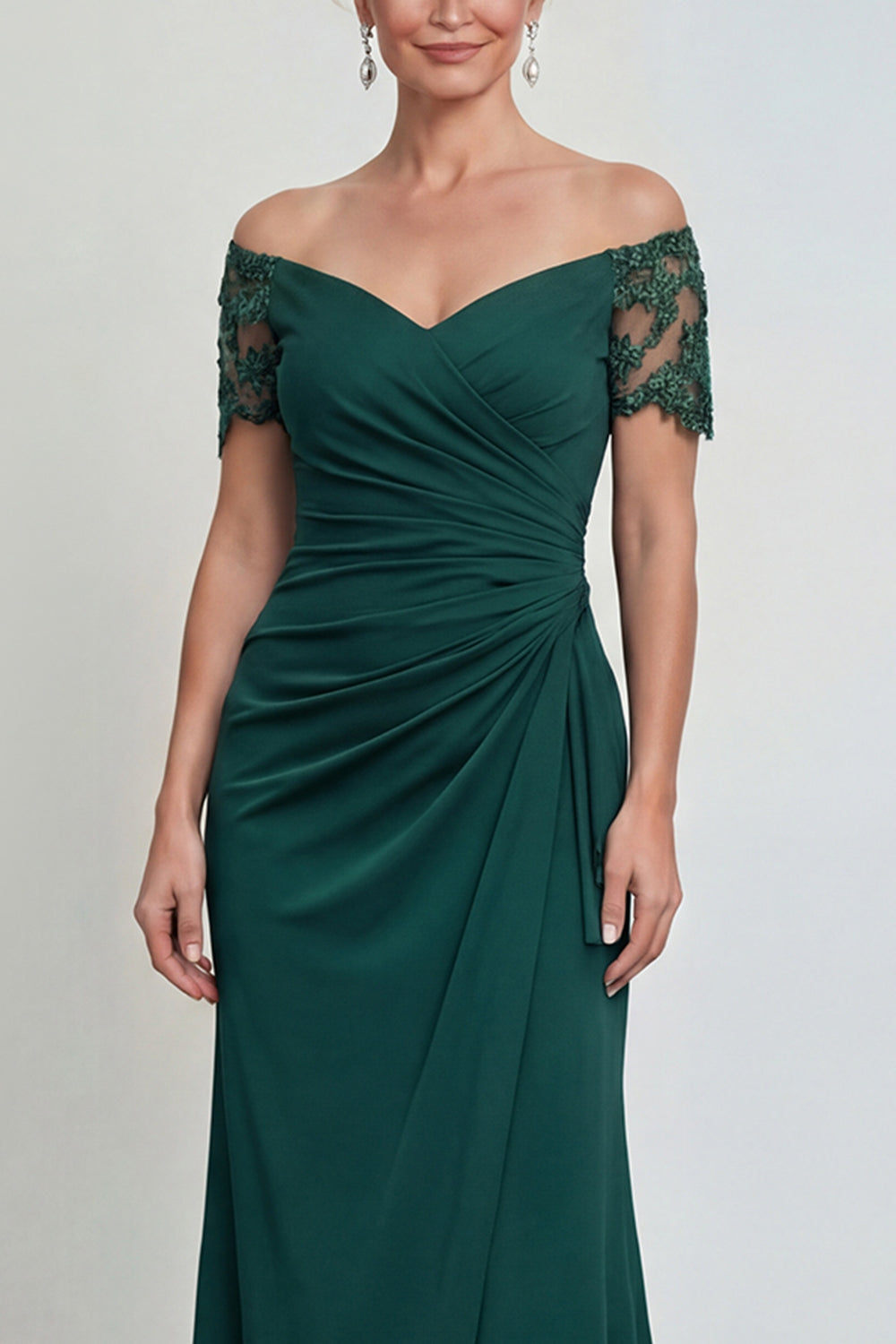 Dark Green Sheath Ruched Off The Shoulder Long Mother of the Bride Dress