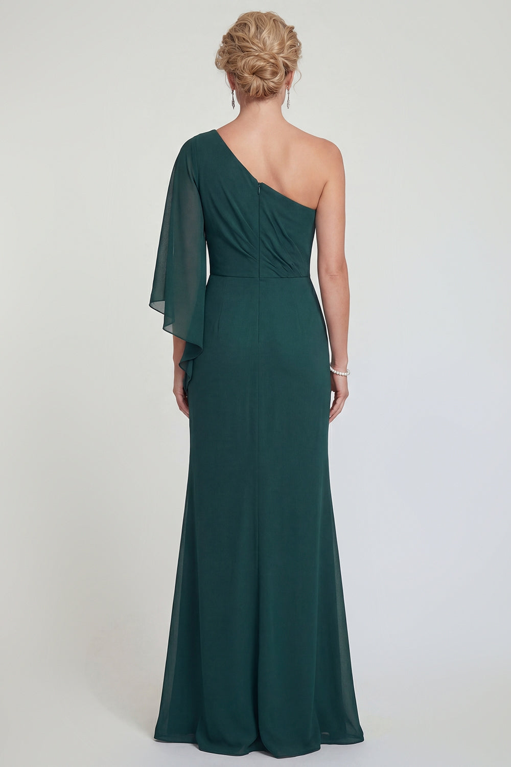 Robe longue de mère de la mariée sirène en mousseline vert foncé asymétrique avec fente