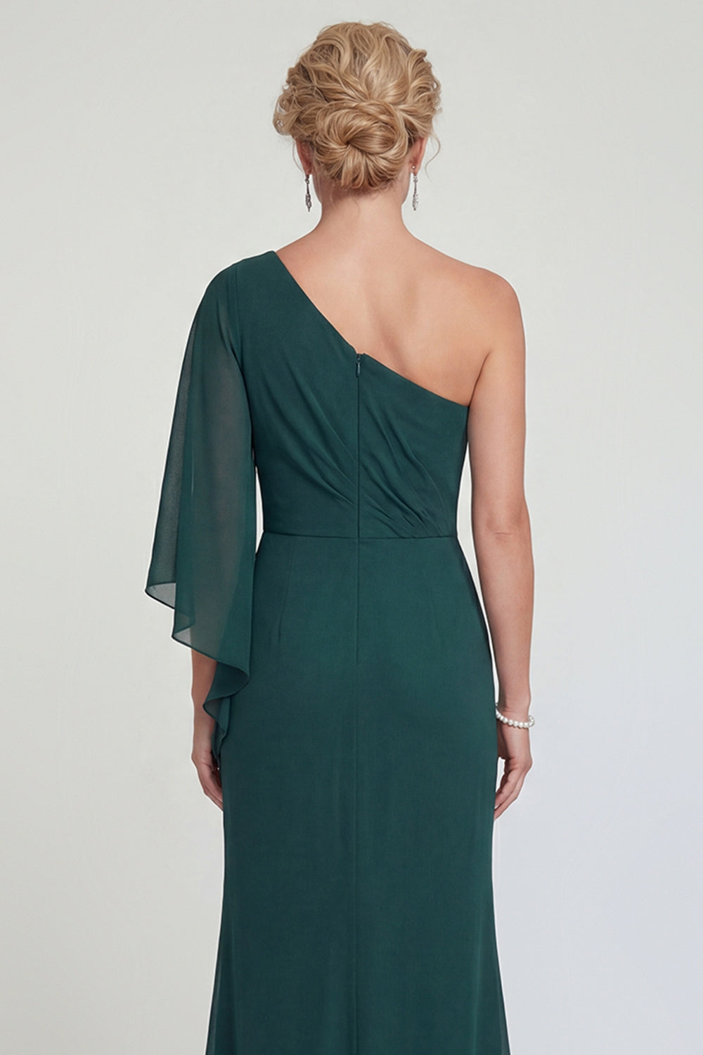 Robe longue de mère de la mariée sirène en mousseline vert foncé asymétrique avec fente
