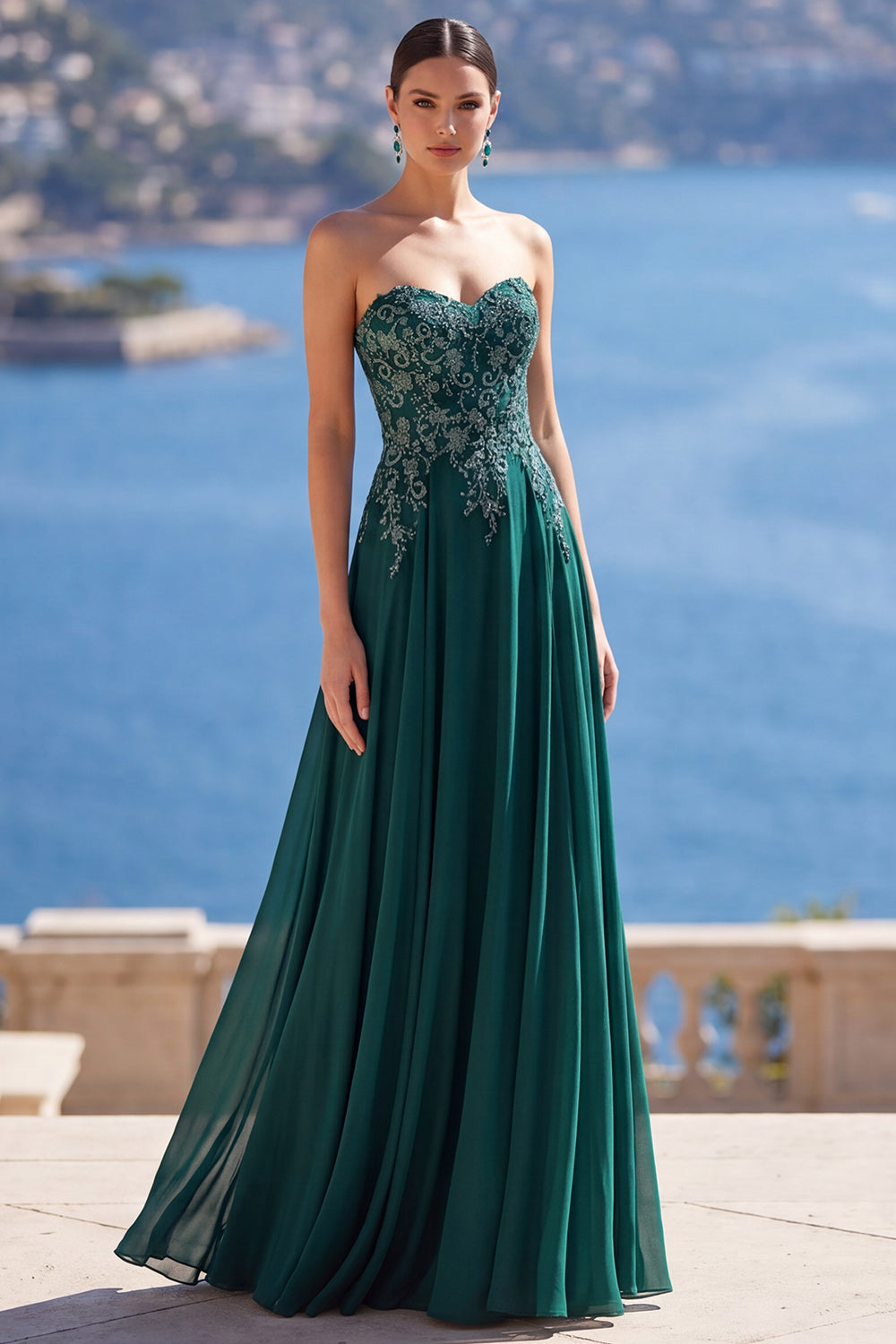 Sweetheart A-Line Dark Green Long Mother of the Bride Dress with Appliques