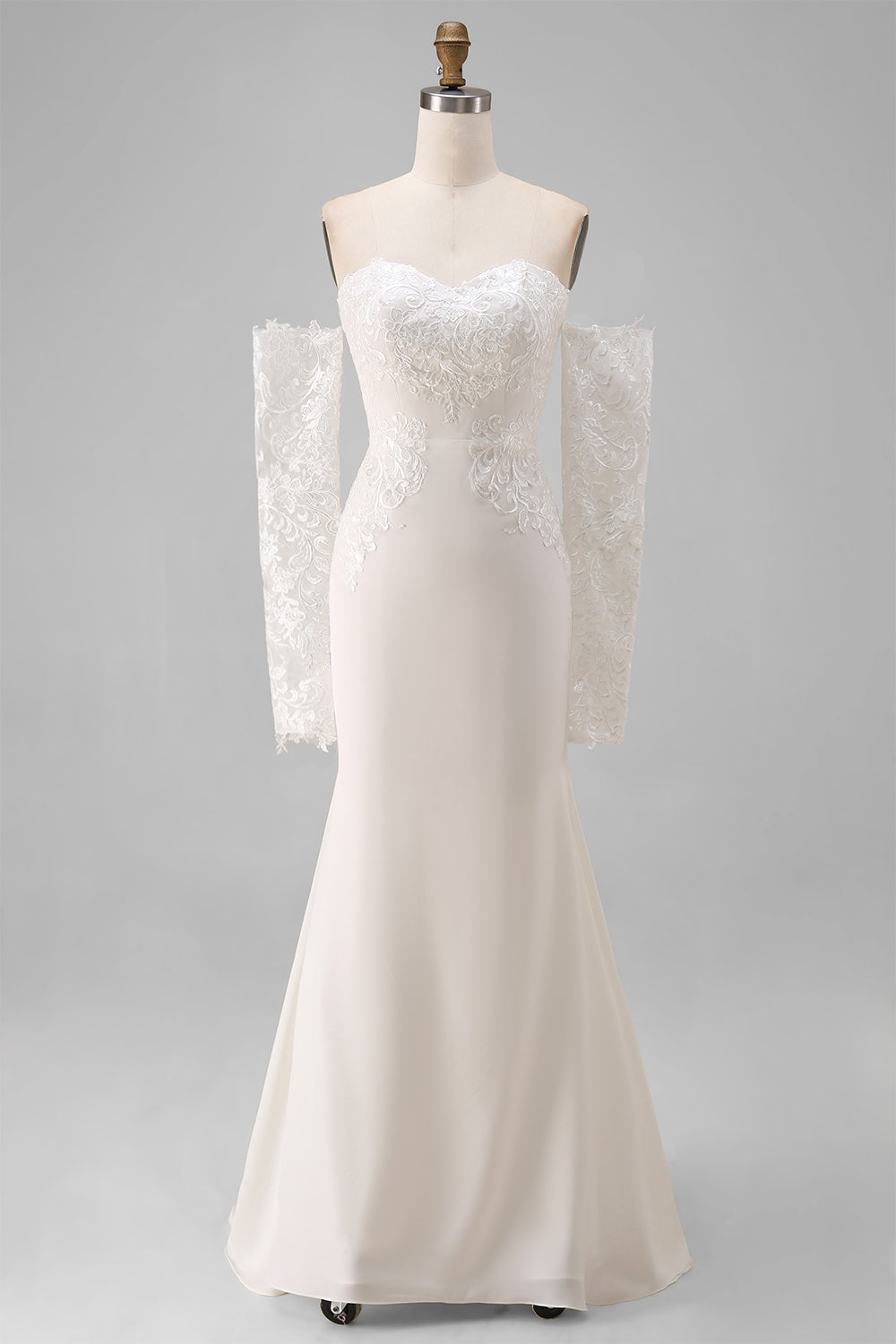 Ivory Sweetheart Mermaid Sweep Train Wedding Dress with Lace