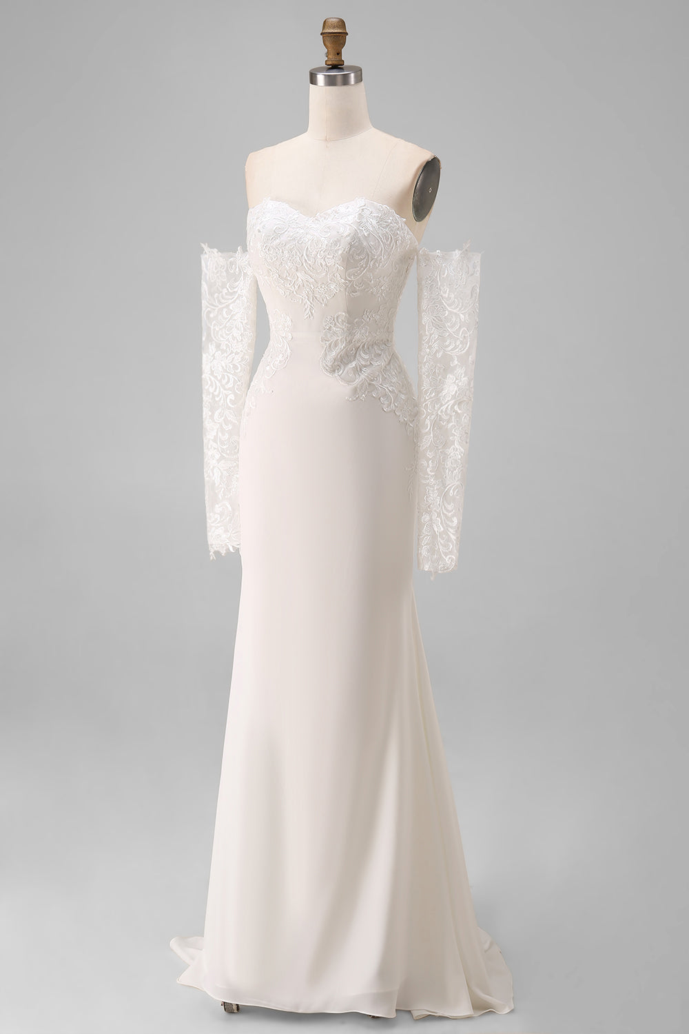 Ivory Sweetheart Mermaid Sweep Train Wedding Dress with Lace
