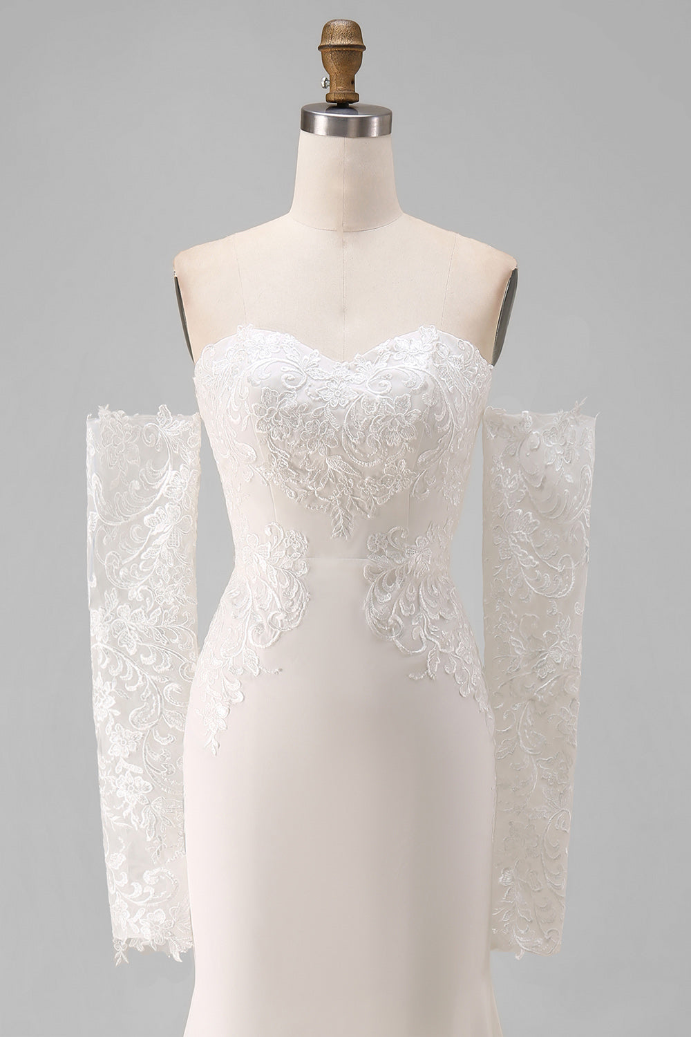 Ivory Sweetheart Mermaid Sweep Train Wedding Dress with Lace