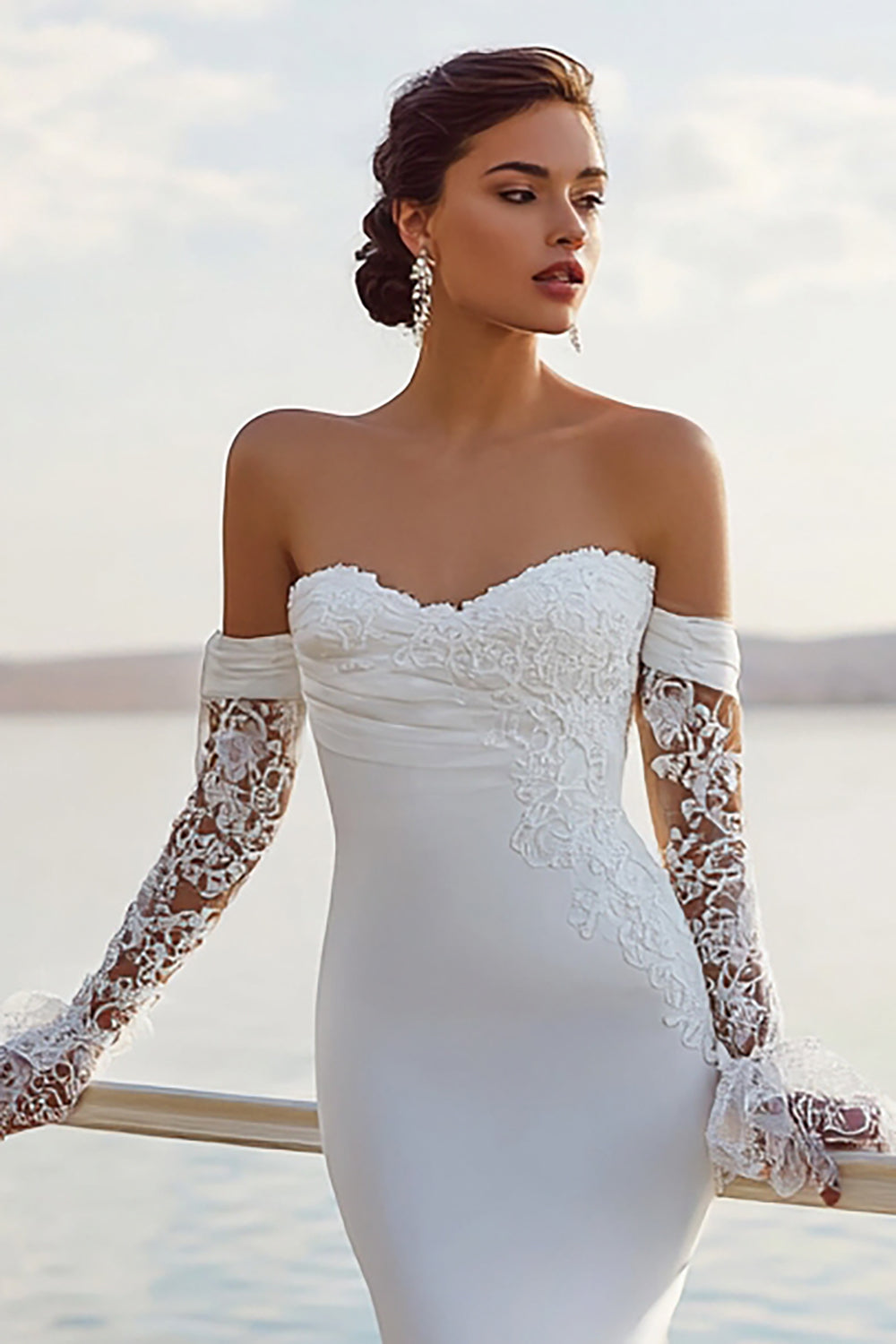 Ivory Mermaid Sweetheart Chiffon Ruched Long Wedding Dress