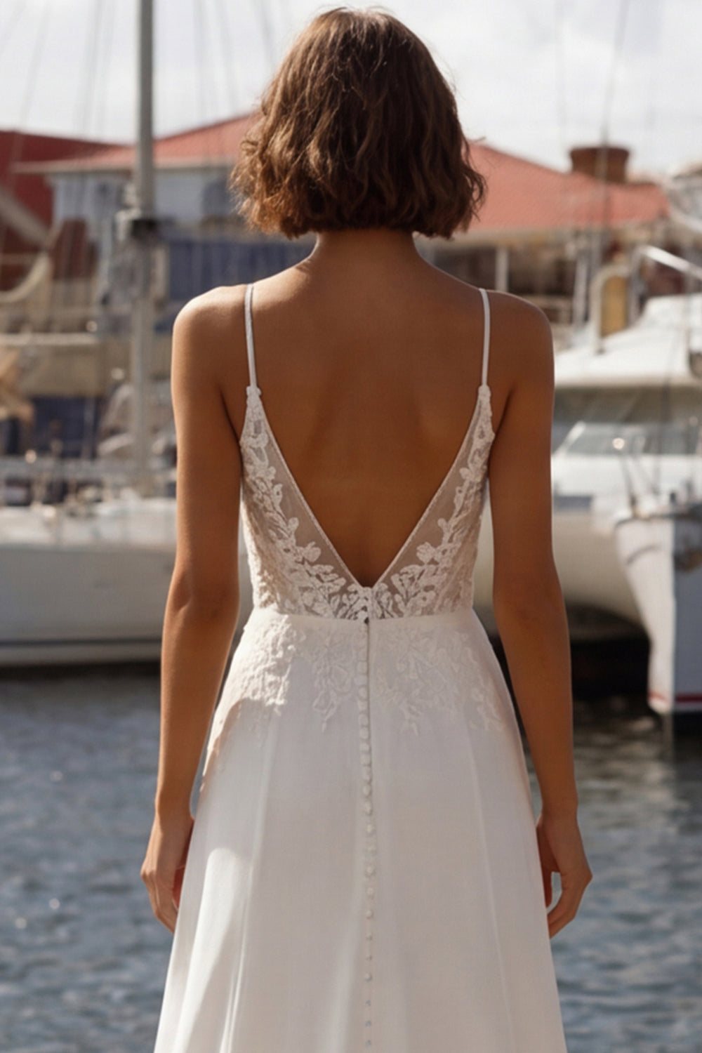 Mermaid Ivory Corset Appliqued Spaghetti Straps Wedding Dress with Slit