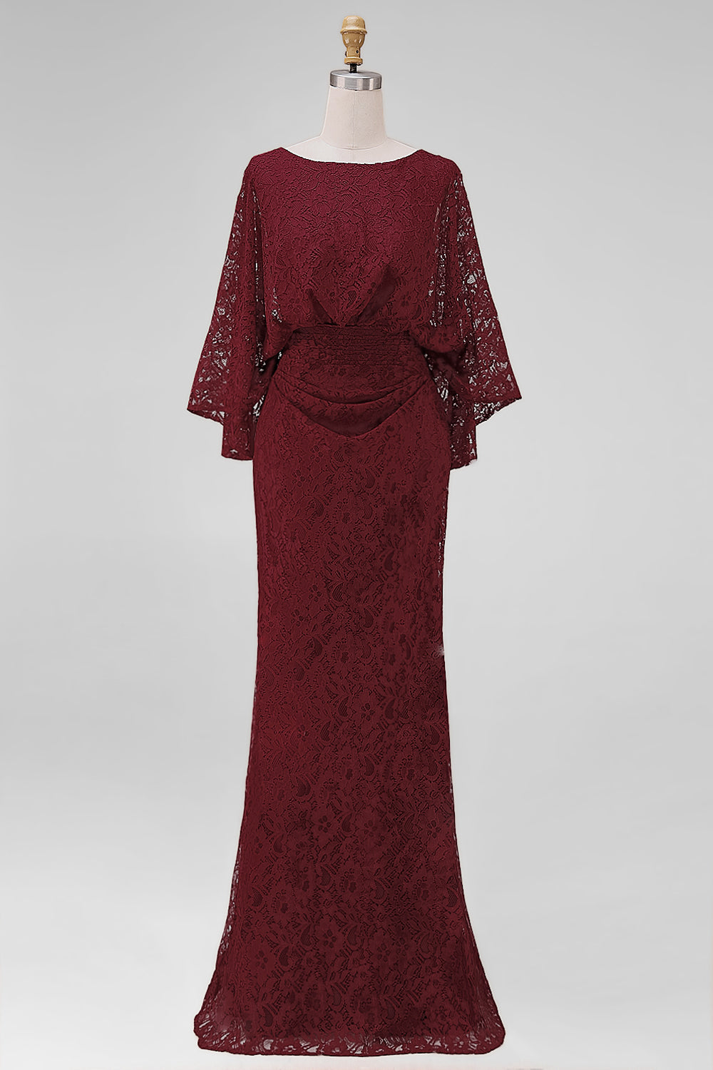 Robe fourreau bordeaux en dentelle avec manches longues pour la mère de la mariée