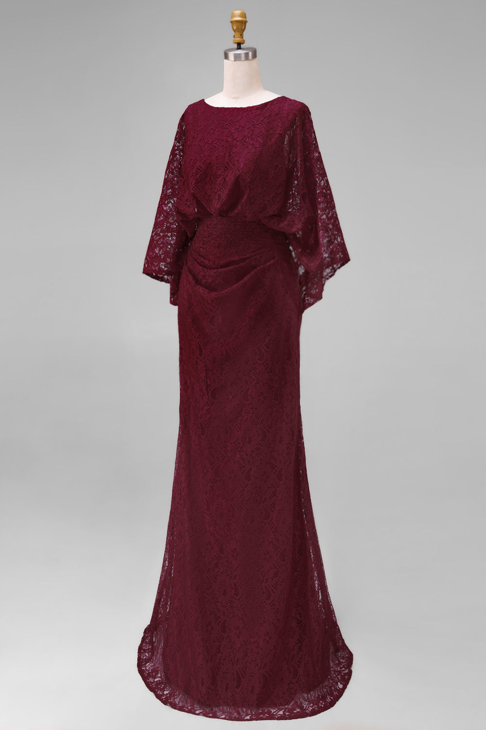 Robe fourreau bordeaux en dentelle avec manches longues pour la mère de la mariée