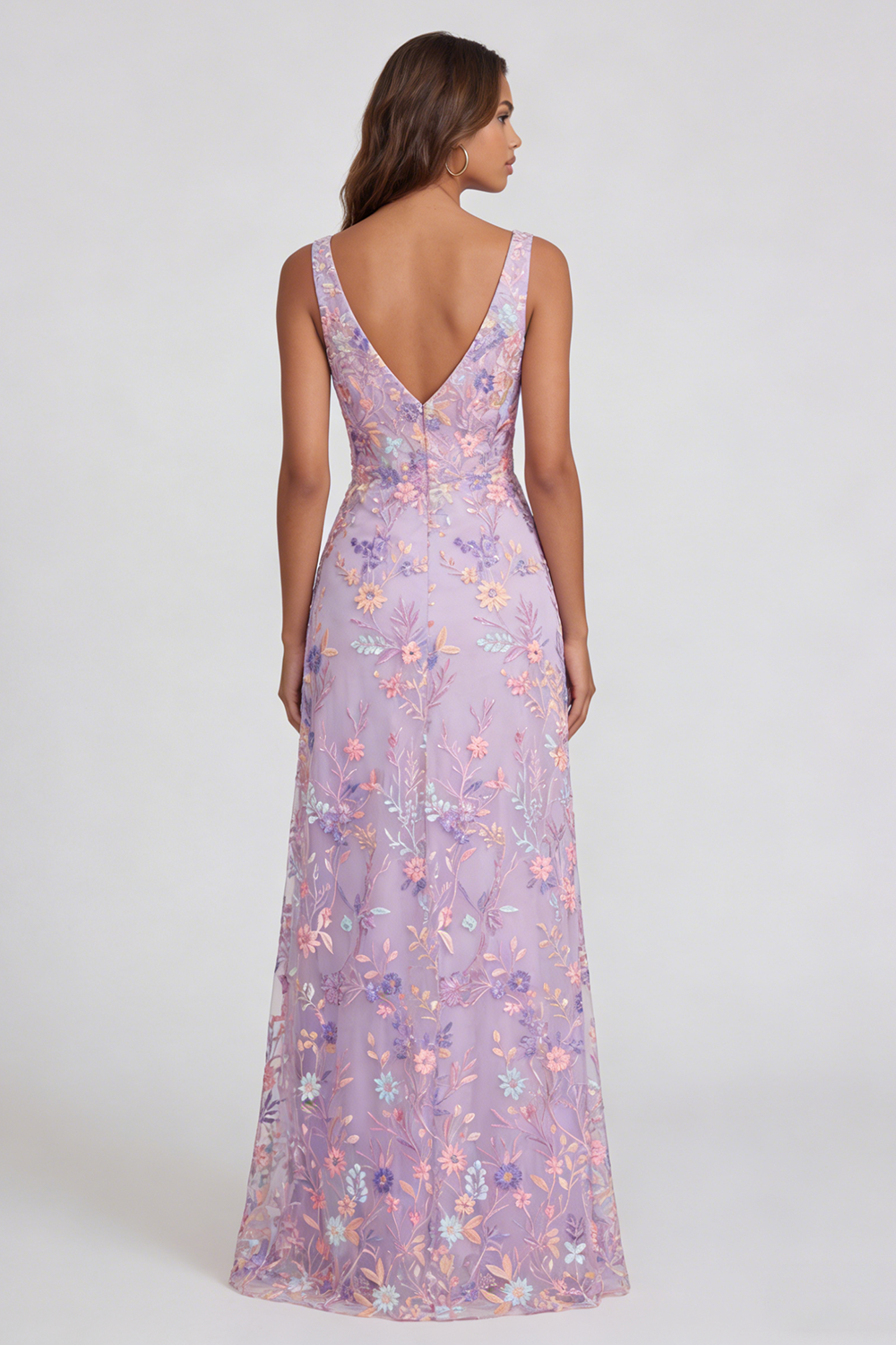 Robe midi trapèze à encolure en V ornée d'une fleur de lilas appliquée avec fente