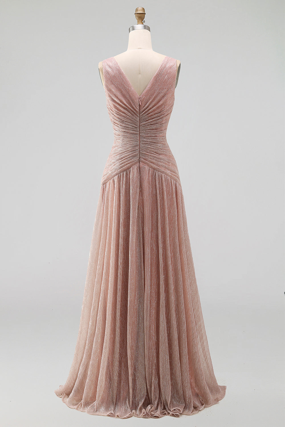 Dusty Rose V-Neck A-Line Pleated Long Formal Dress