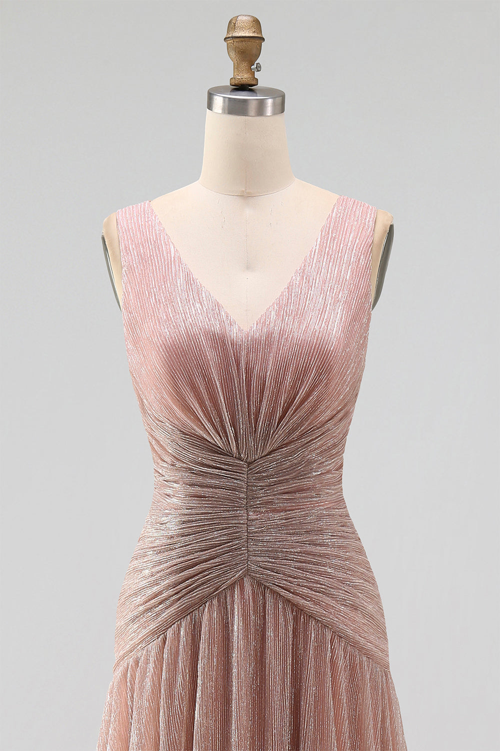 Dusty Rose V-Neck A-Line Pleated Long Formal Dress
