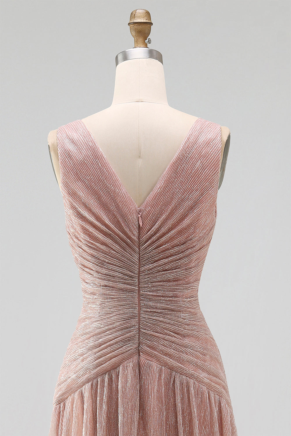 Dusty Rose V-Neck A-Line Pleated Long Formal Dress