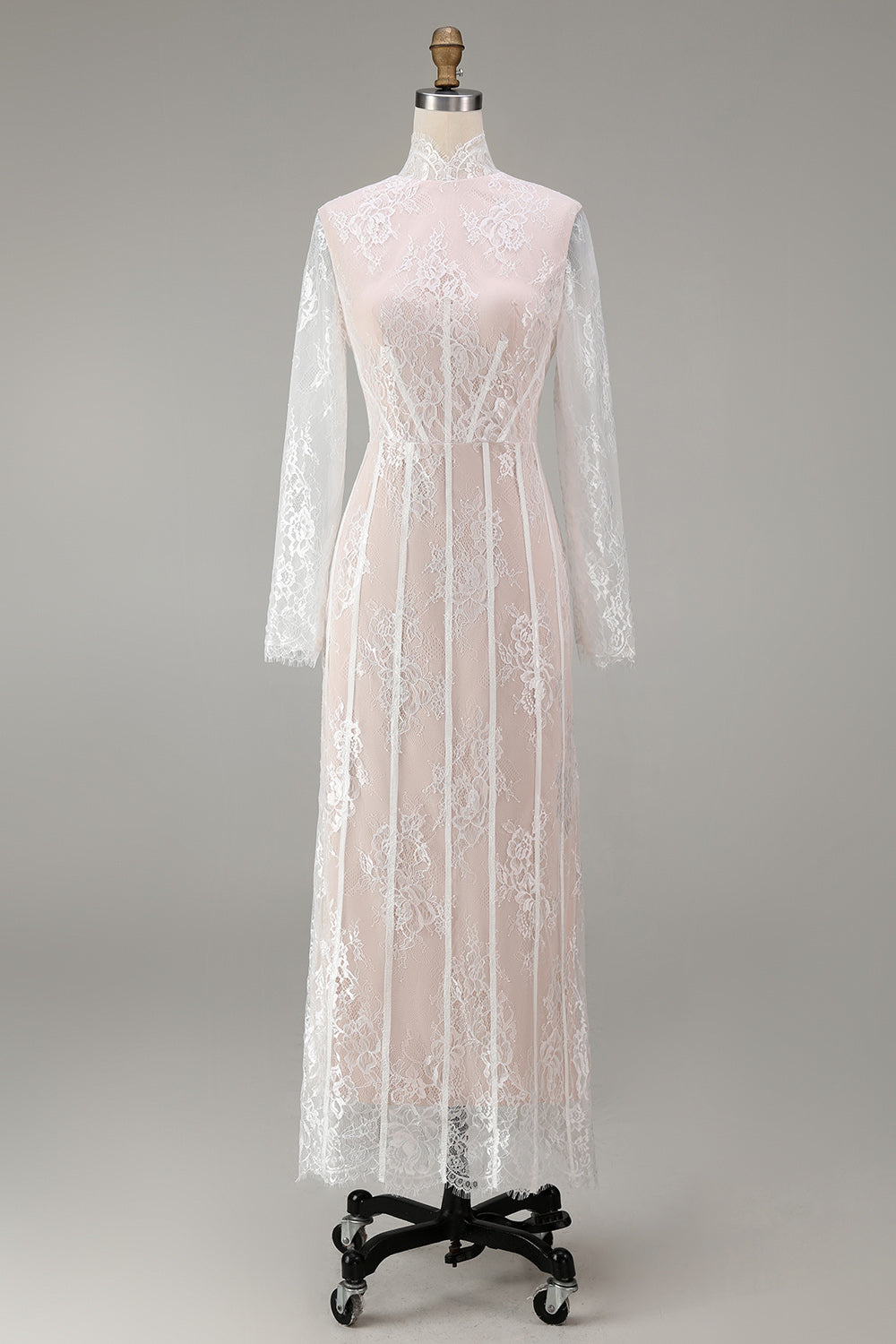 White Sheath Lace Long Sleeve Wedding Dress