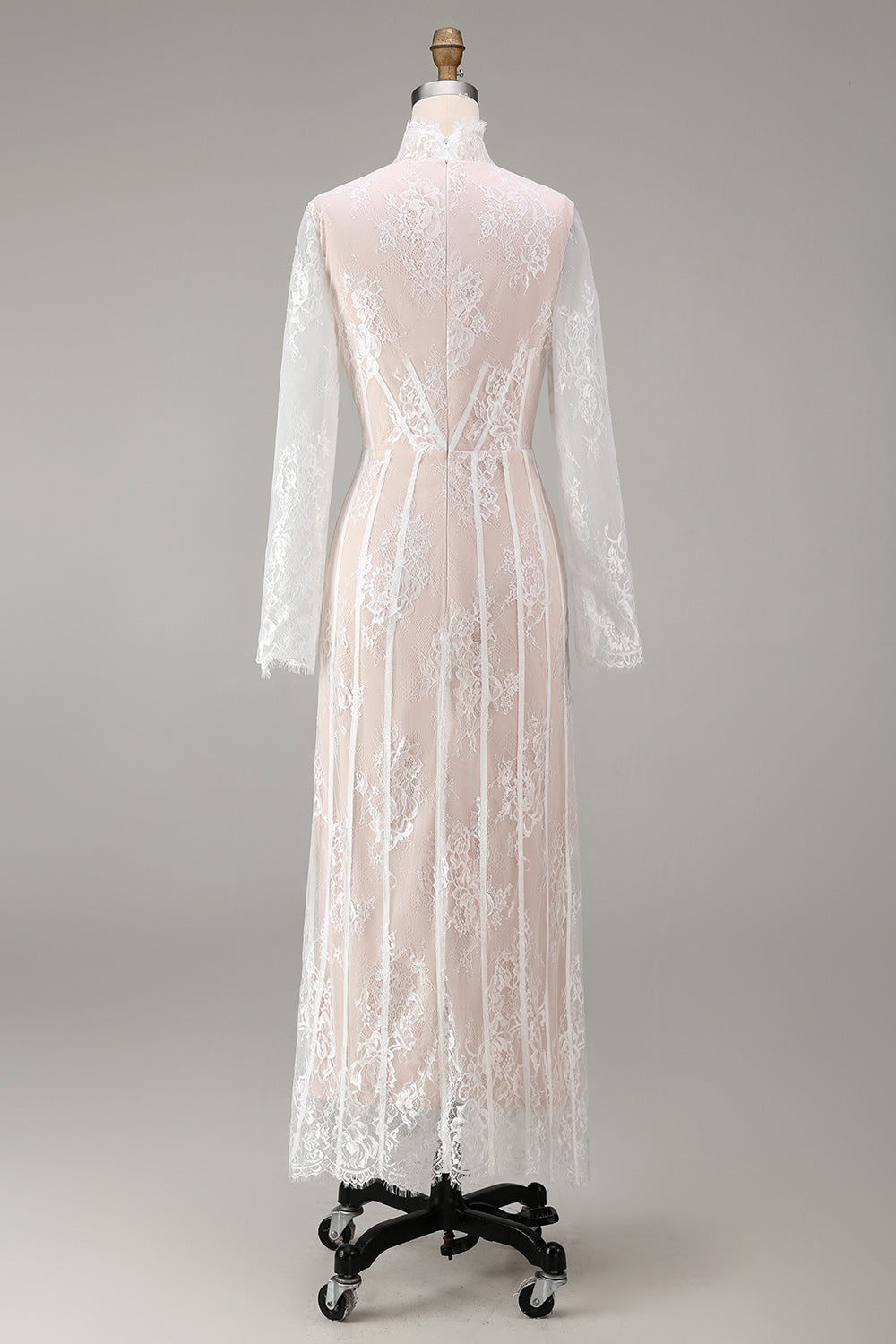 White Sheath Lace Long Sleeve Wedding Dress