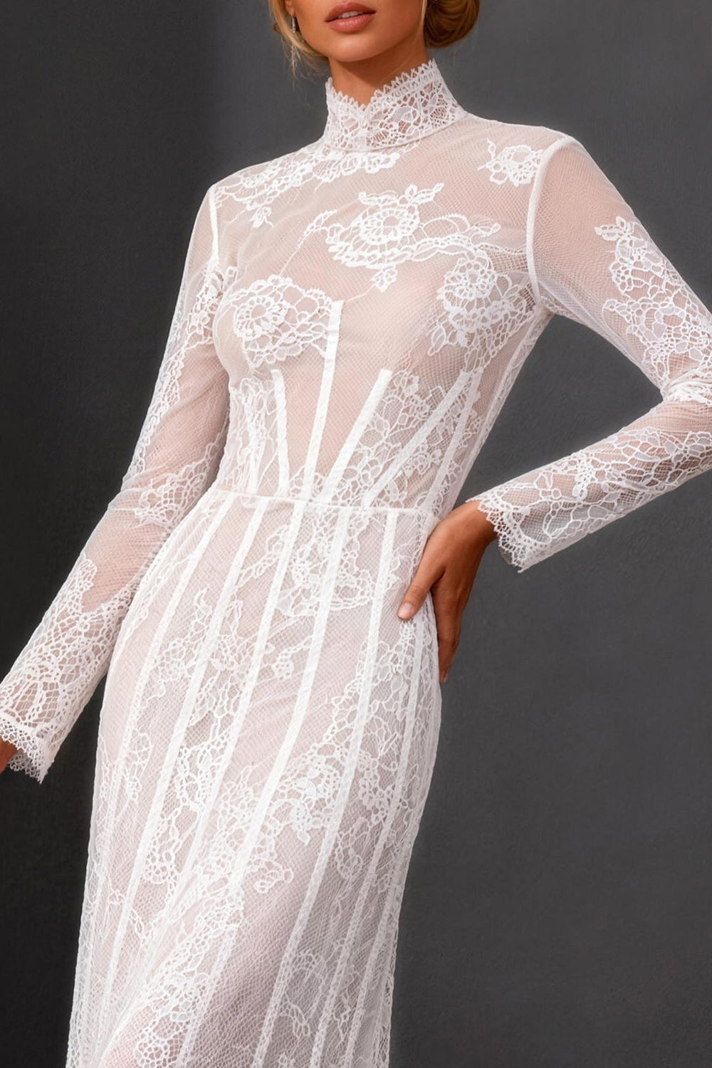White Sheath Lace Long Sleeve Wedding Dress