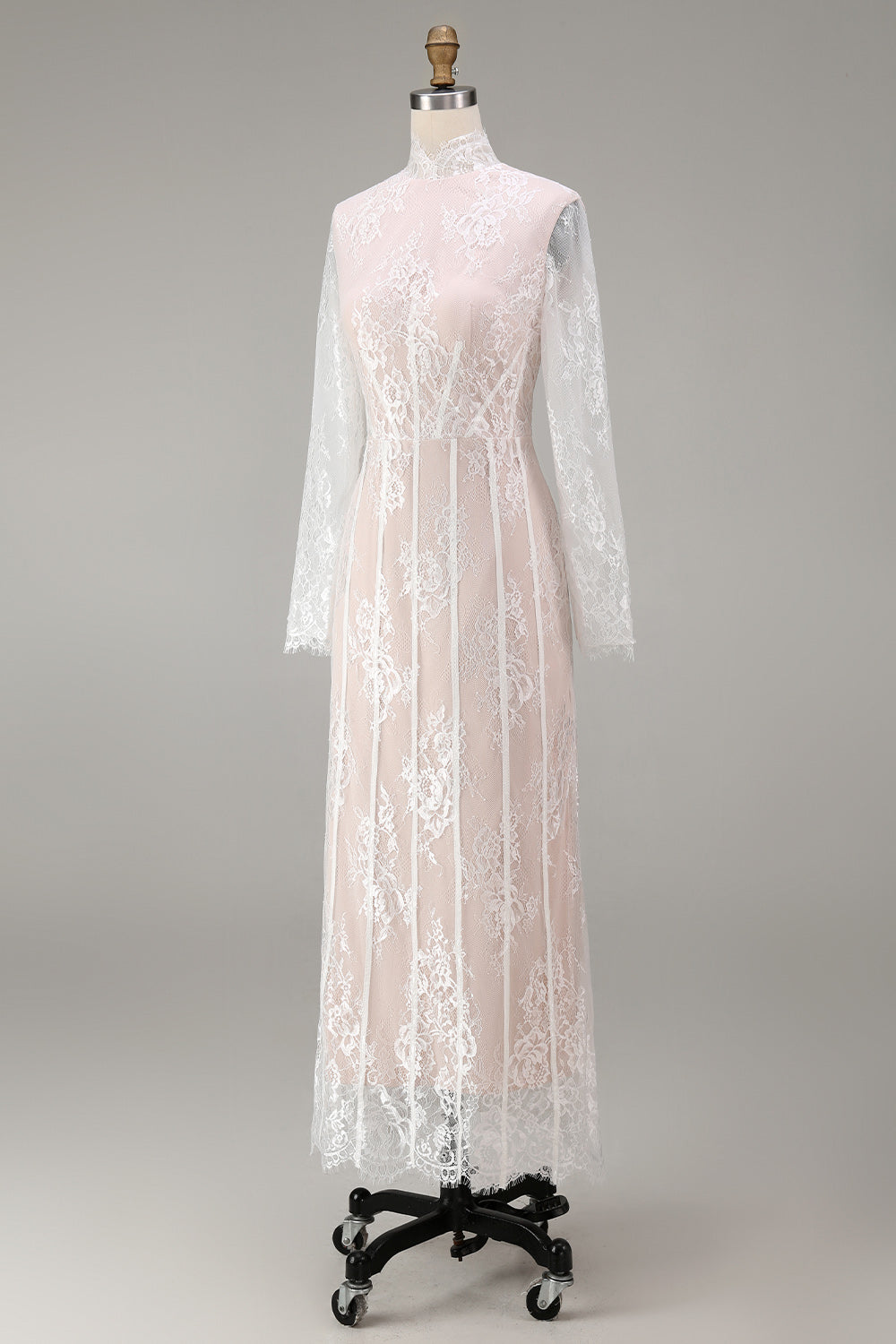 White Sheath Lace Long Sleeve Wedding Dress