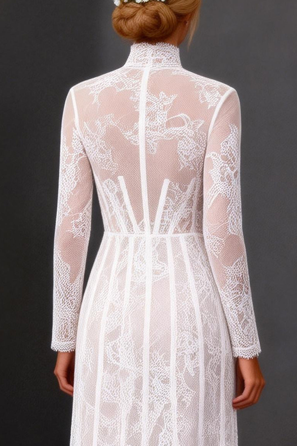White Sheath Lace Long Sleeve Wedding Dress