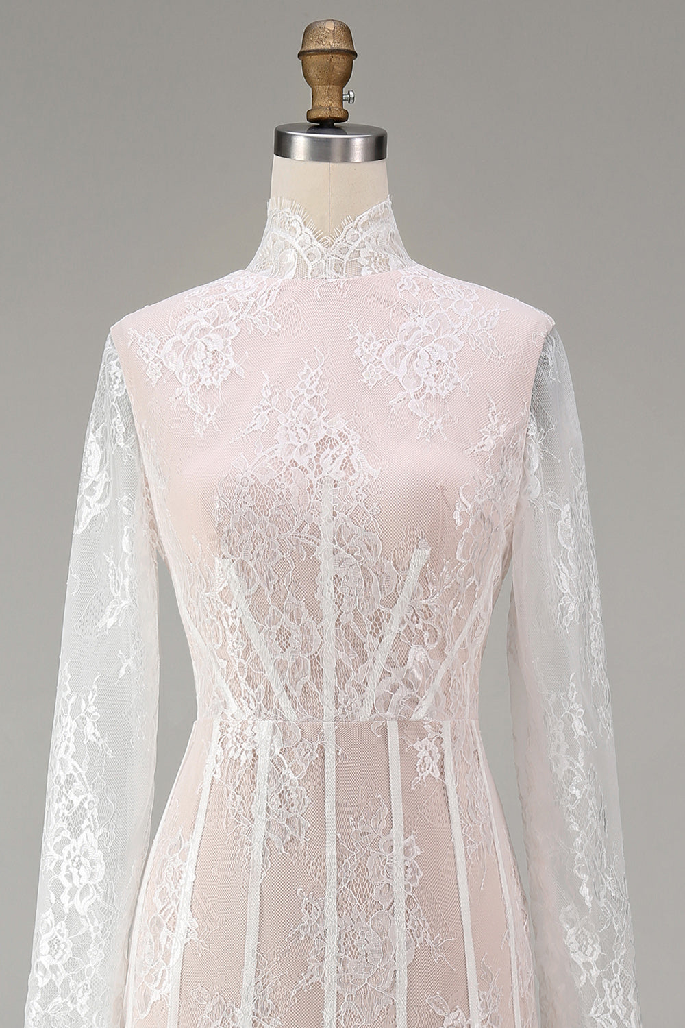 White Sheath Lace Long Sleeve Wedding Dress