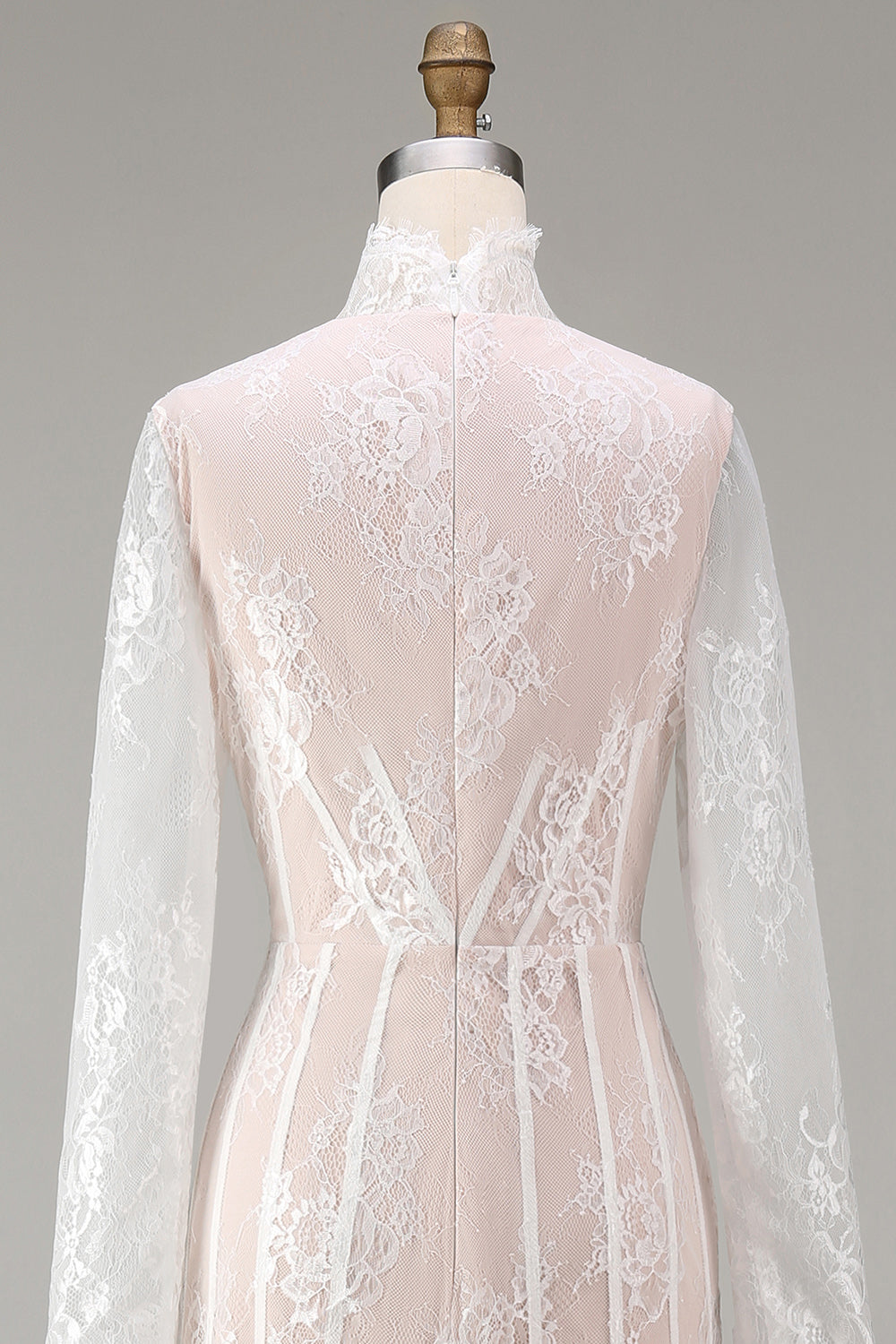 White Sheath Lace Long Sleeve Wedding Dress