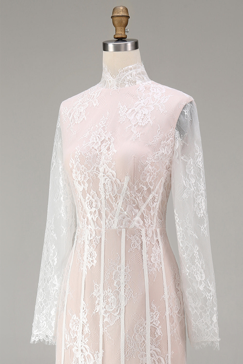 White Sheath Lace Long Sleeve Wedding Dress