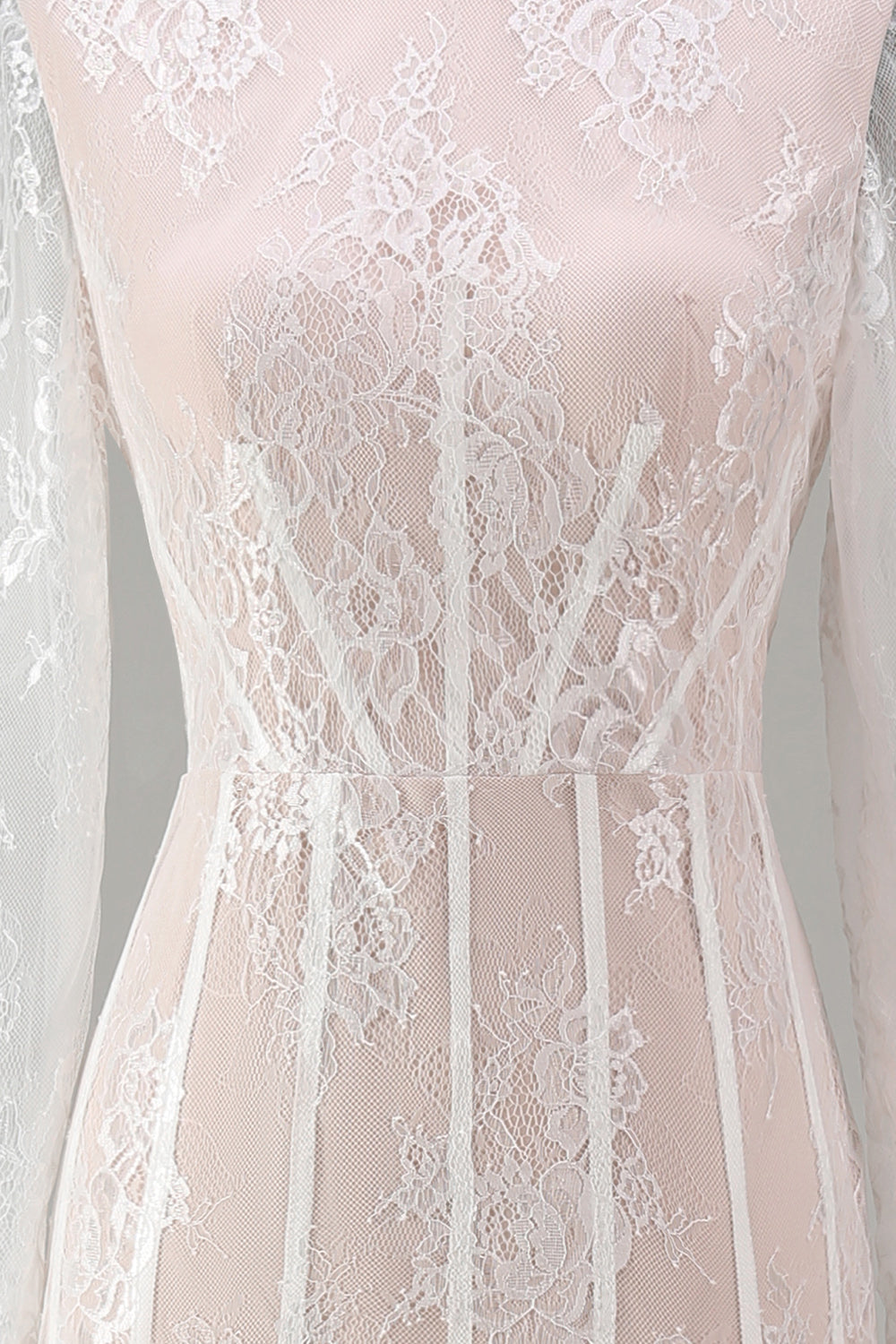 White Sheath Lace Long Sleeve Wedding Dress