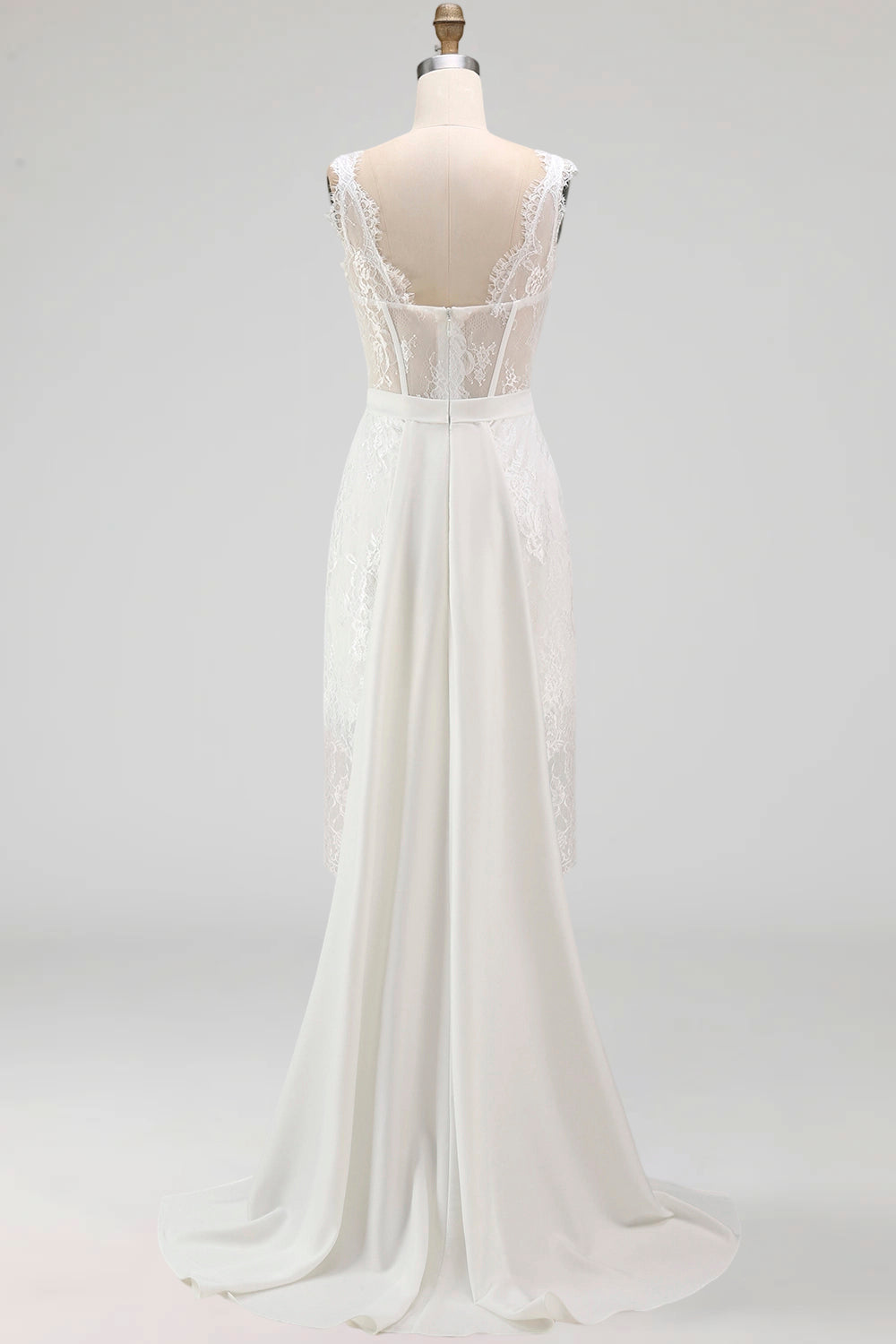 White A-Line Corset Lace Midi Wedding Dress with Cape