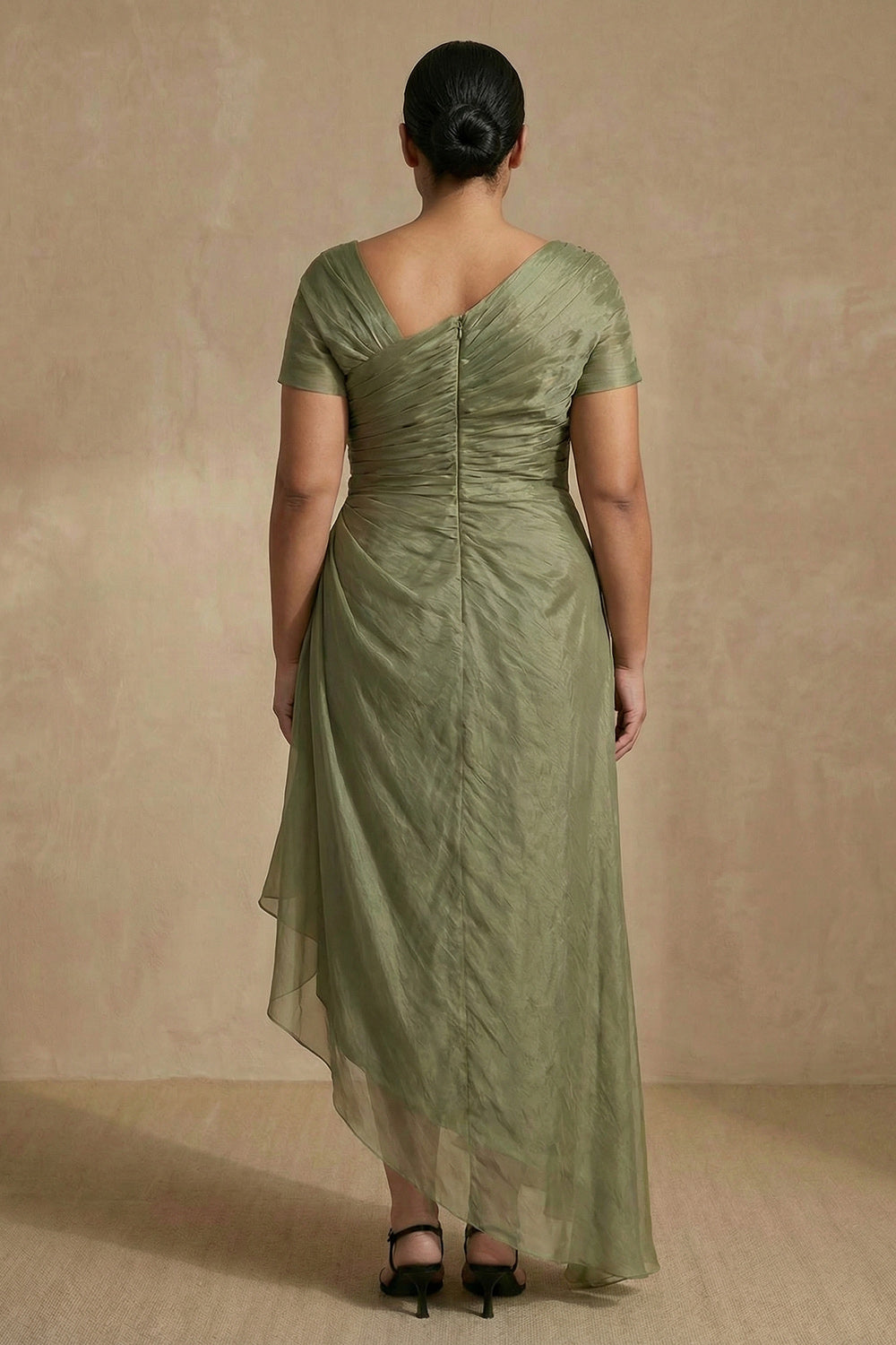 Dusty Sage Short Sleeve Ruched A-Line Plus Size Mother of the Bride Dress