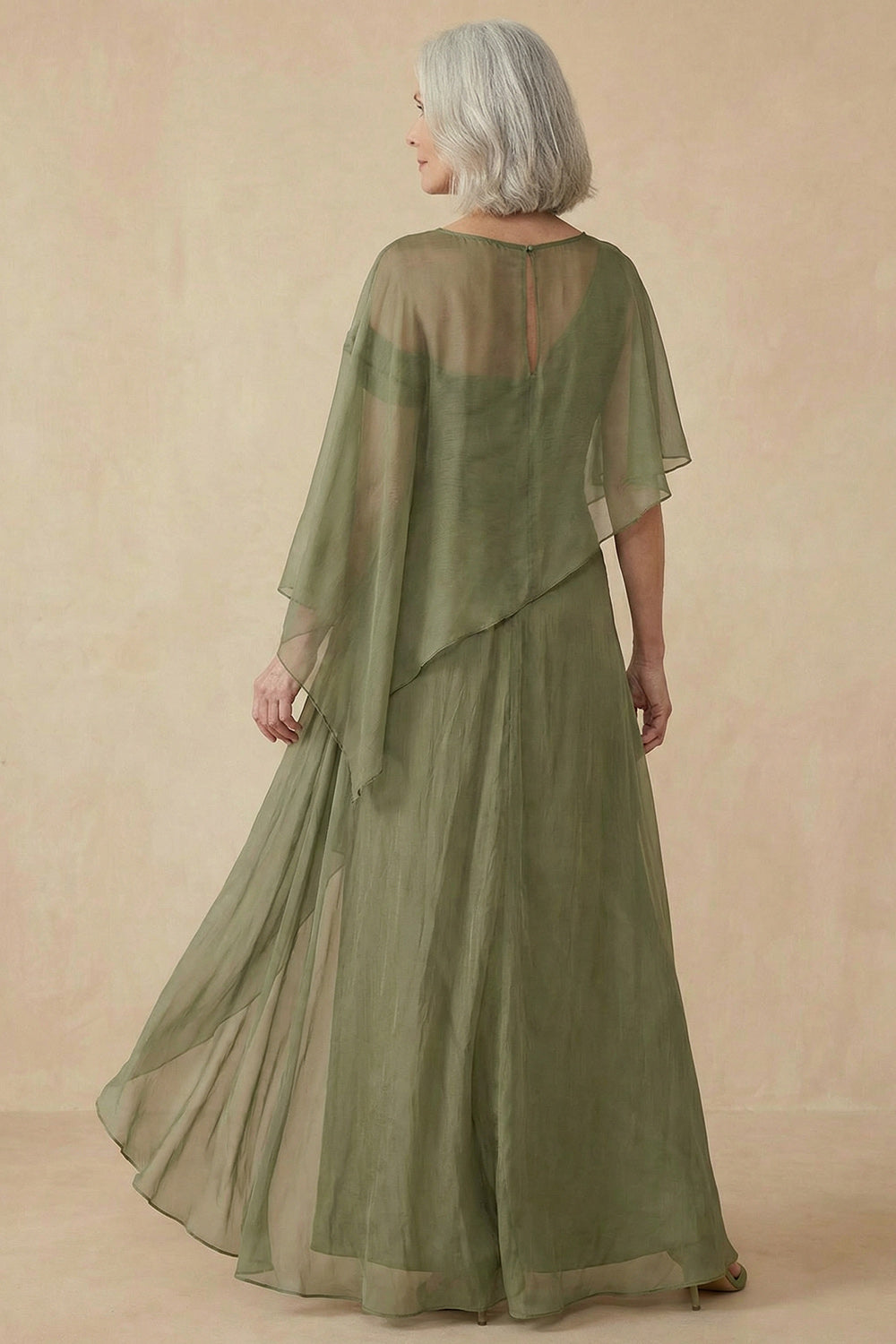 Dusty Sage A-Line Asymmetrical Convertible Mother of the Bride Dress with Wrap