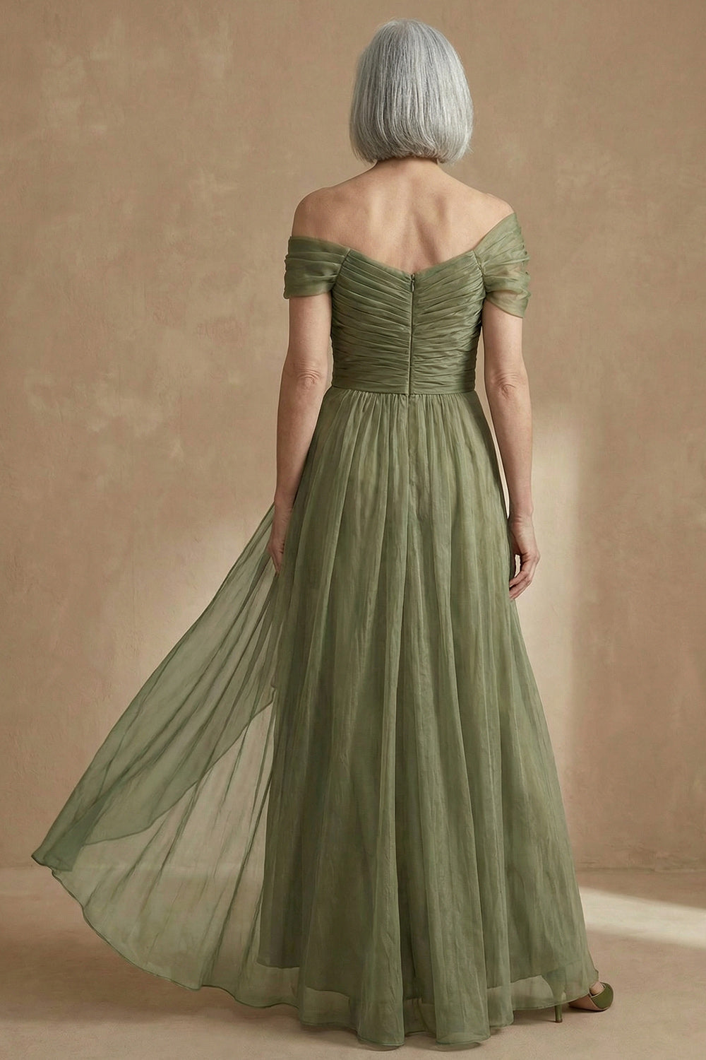 Dusty Sage A-Line Asymmetrical Convertible Mother of the Bride Dress with Wrap