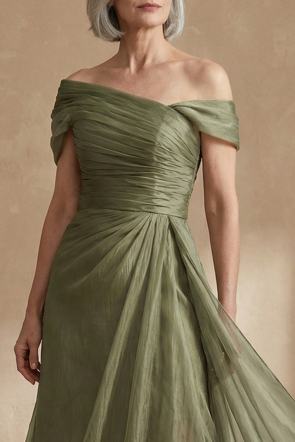 Dusty Sage A-Line Asymmetrical Convertible Mother of the Bride Dress with Wrap