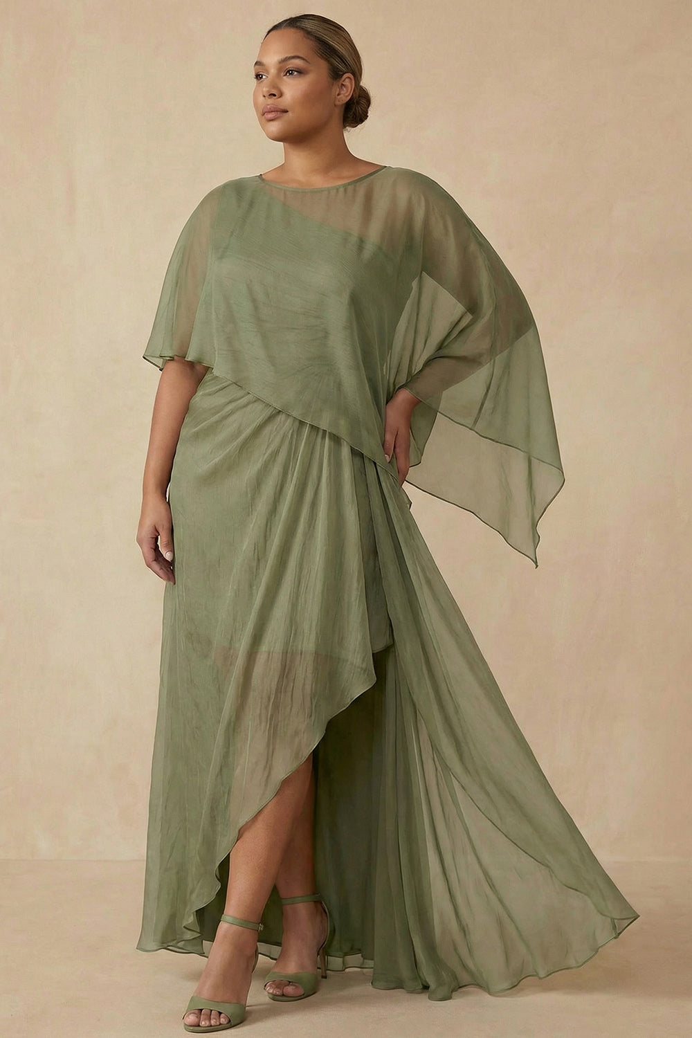 Robe de Mère de la Mariée Grande Taille Asymétrique Trapèze Sauge Poussiéreuse