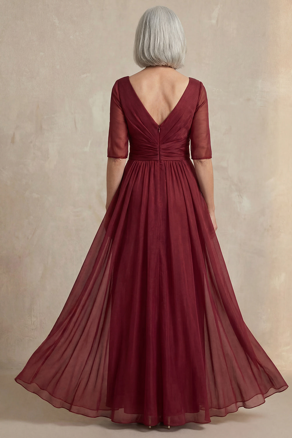 Red V-Neck A-Line Half-Sleeve Mother of the Bride Dress
