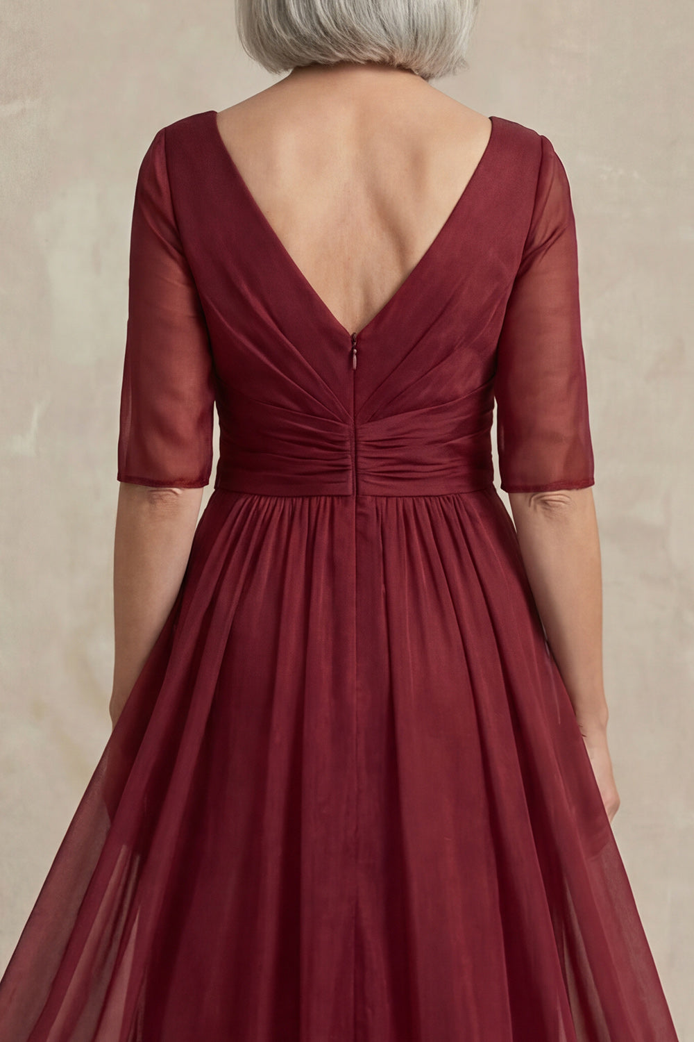 Red V-Neck A-Line Half-Sleeve Mother of the Bride Dress