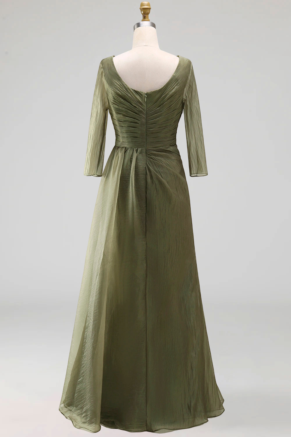 Dusty Sage Ruched A Line Boat Neck Long Mother of the Bride Dress