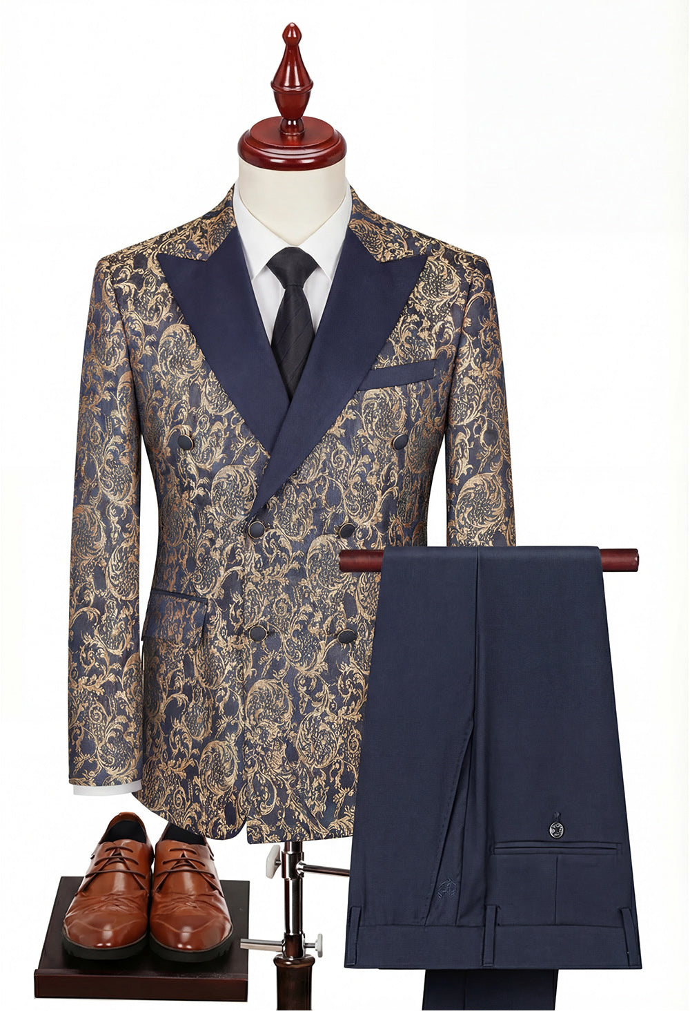 Black Double-Breasted Peaked Lapel 3-Piece Men's Suit