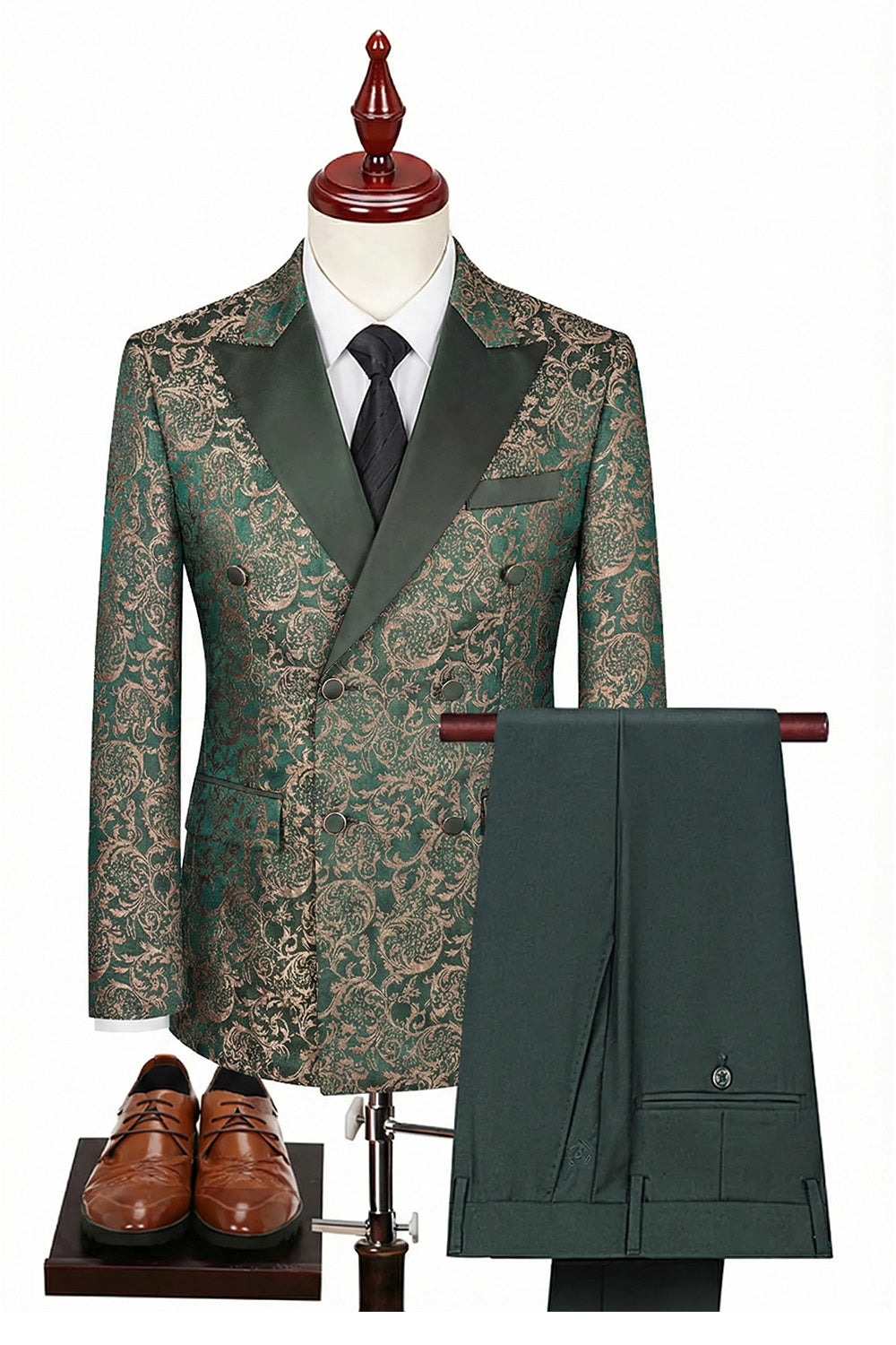 Black Double-Breasted Peaked Lapel 3-Piece Men's Suit