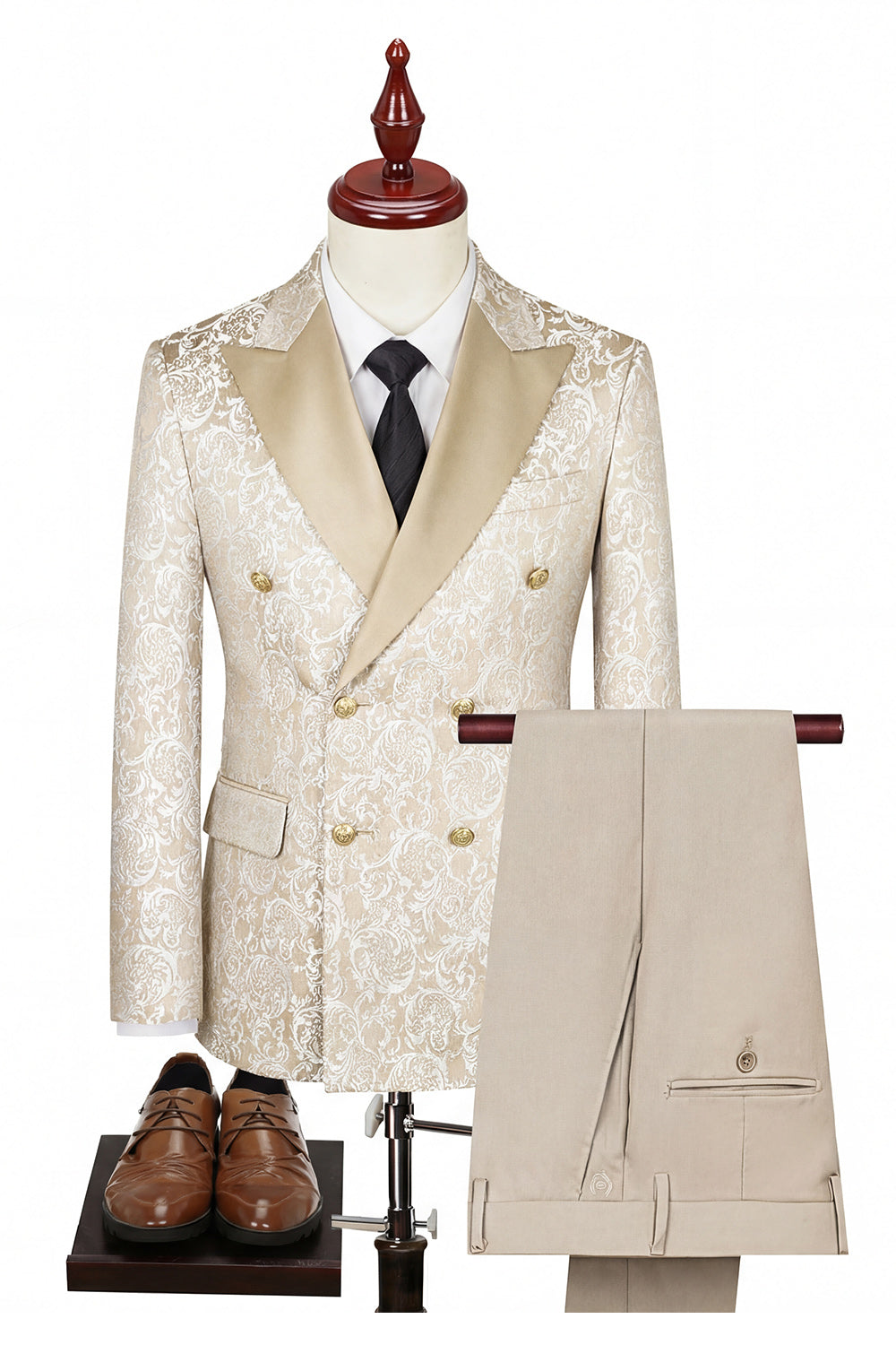 Black Double-Breasted Peaked Lapel 3-Piece Men's Suit