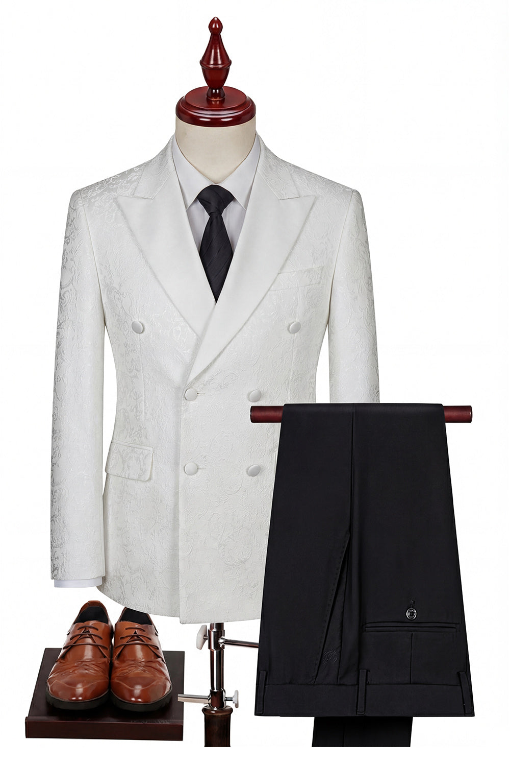 Black Double-Breasted Peaked Lapel 3-Piece Men's Suit