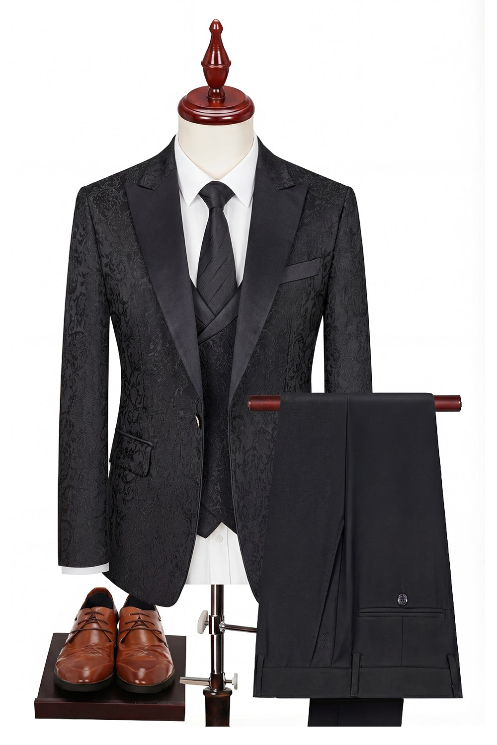 Black 3-Piece Peaked Lapel One Button Men's Suits