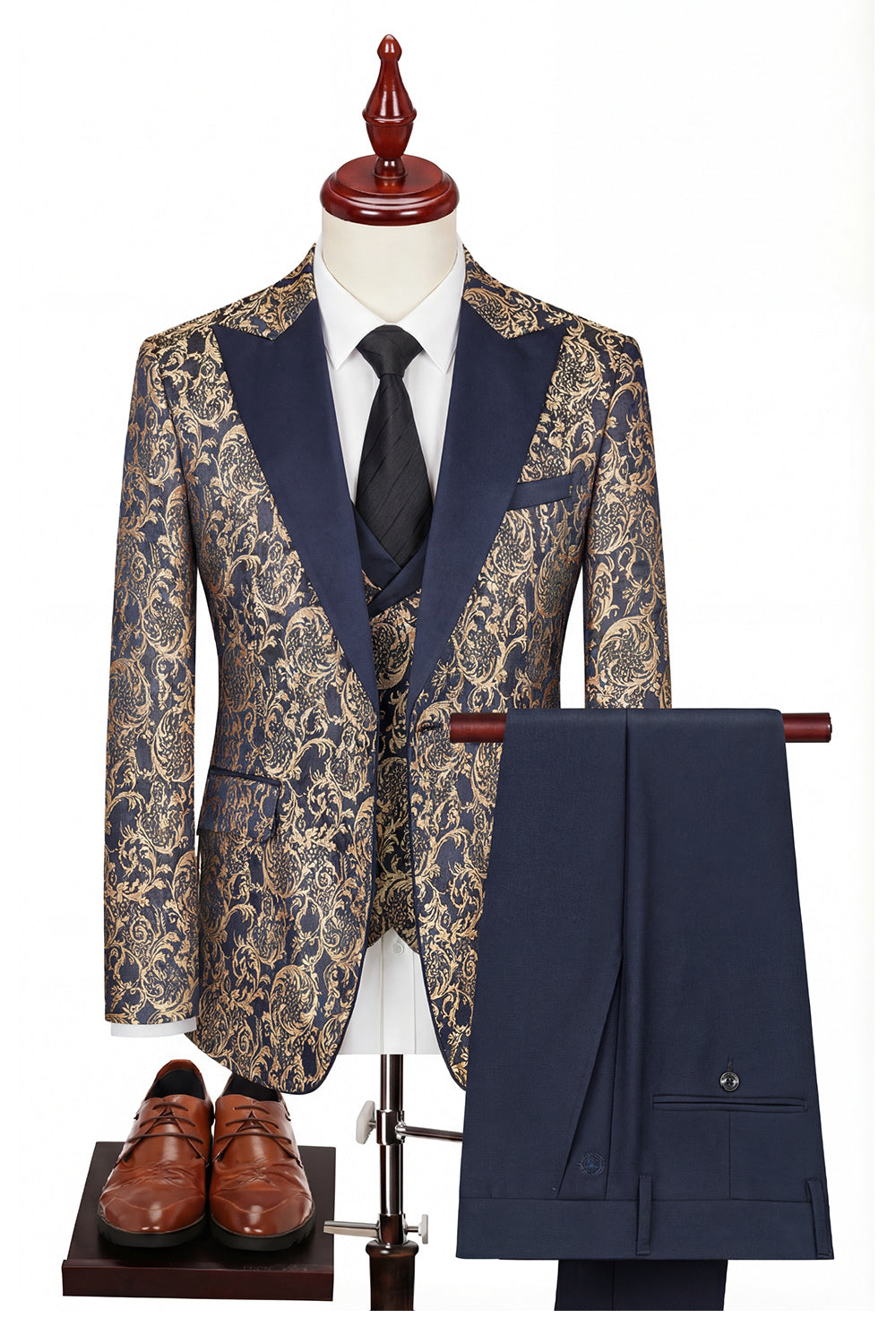 Black 3-Piece Peaked Lapel One Button Men's Suits