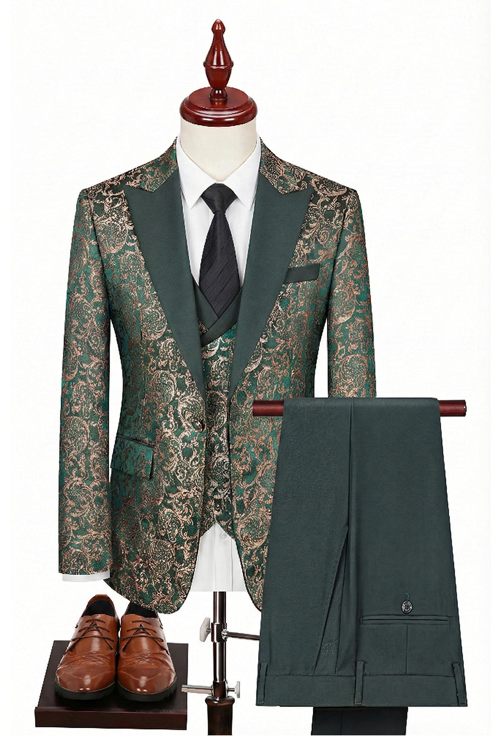 Black 3-Piece Peaked Lapel One Button Men's Suits