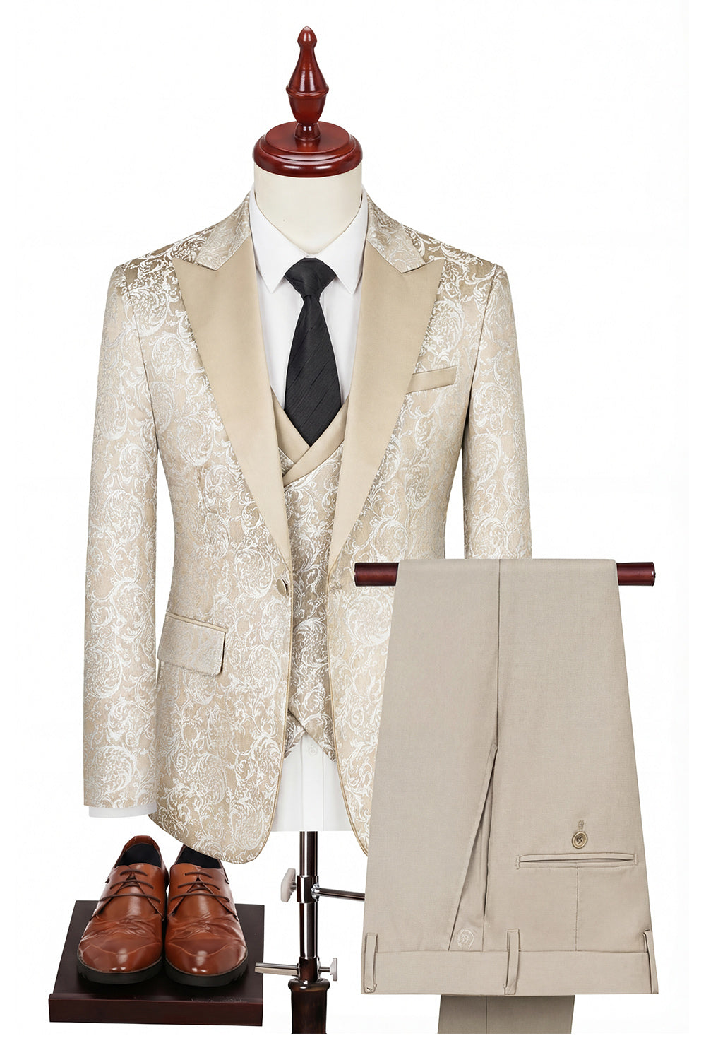 Black 3-Piece Peaked Lapel One Button Men's Suits