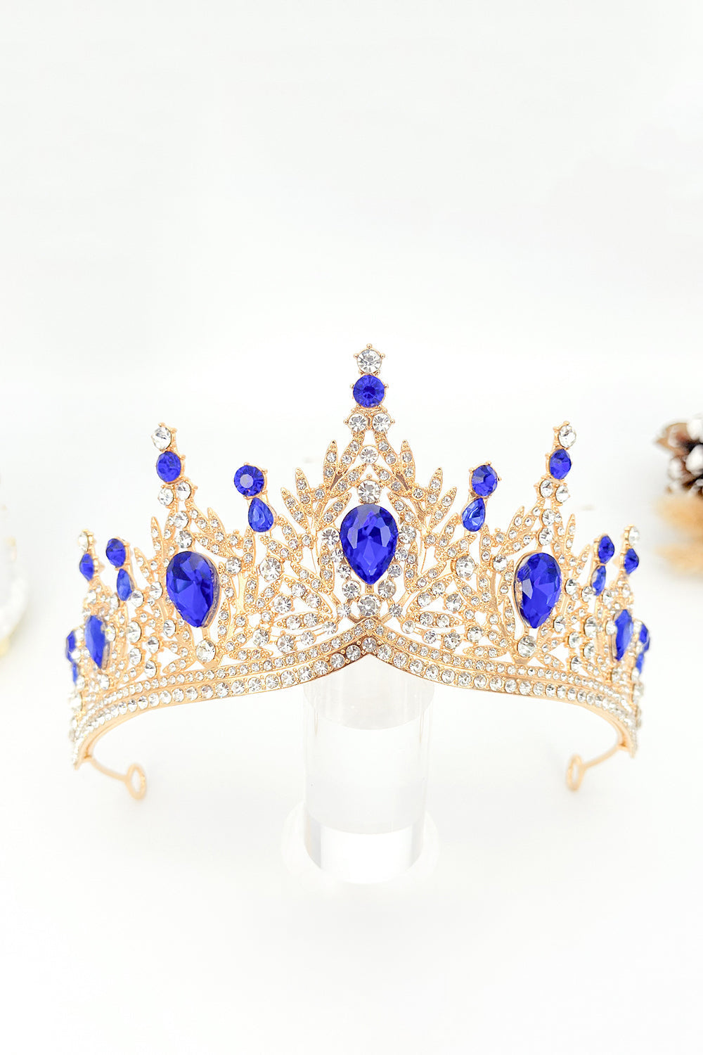 Couronne Diadème de Miss Bal en Cristal Bleu Royal et Doré
